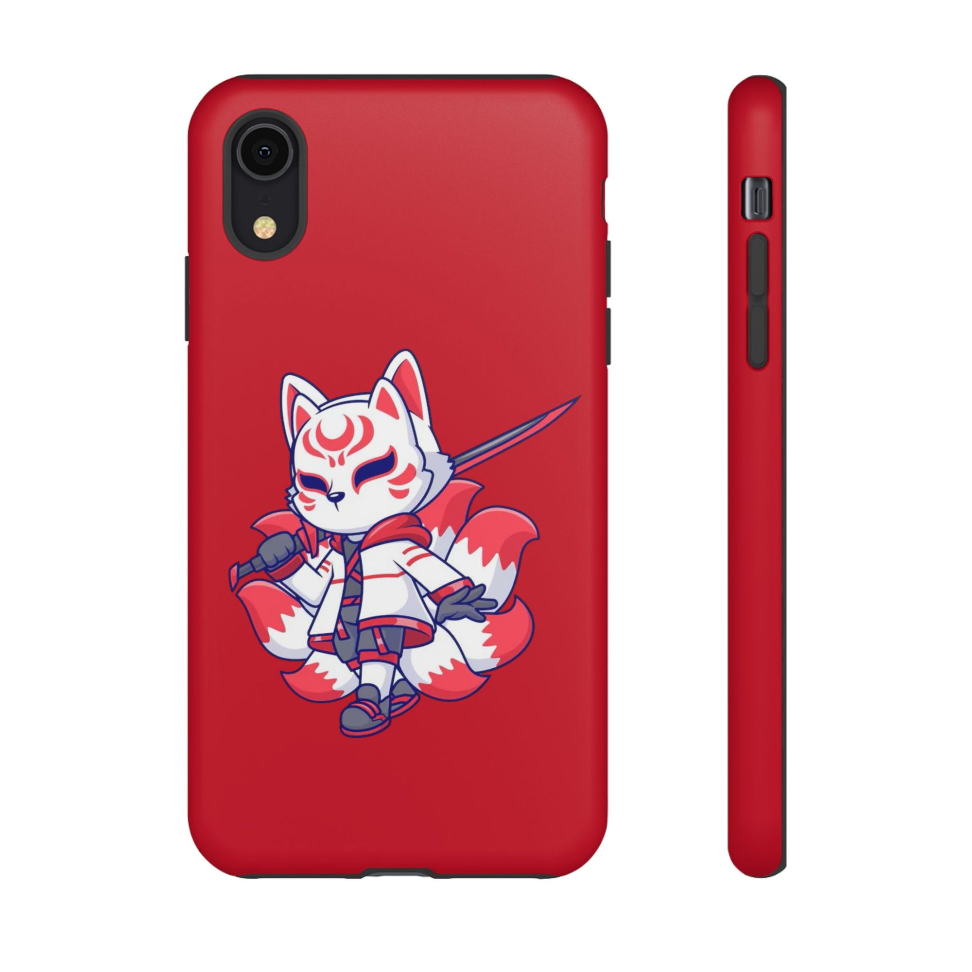 Anime-Inspired Tough Phone Case, Kawaii Fox Design, Gift for Gamers, Cute Phone Accessories, Red Phone Cover, Cosplay Merchandise