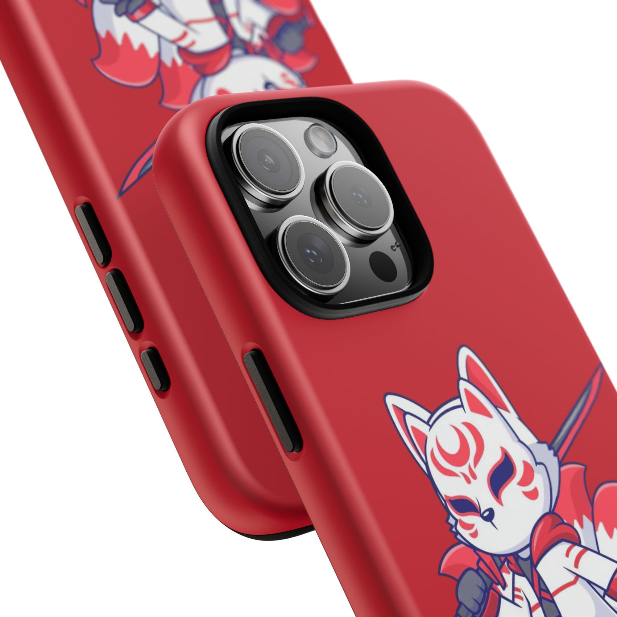 Anime-Inspired Tough Phone Case, Kawaii Fox Design, Gift for Gamers, Cute Phone Accessories, Red Phone Cover, Cosplay Merchandise