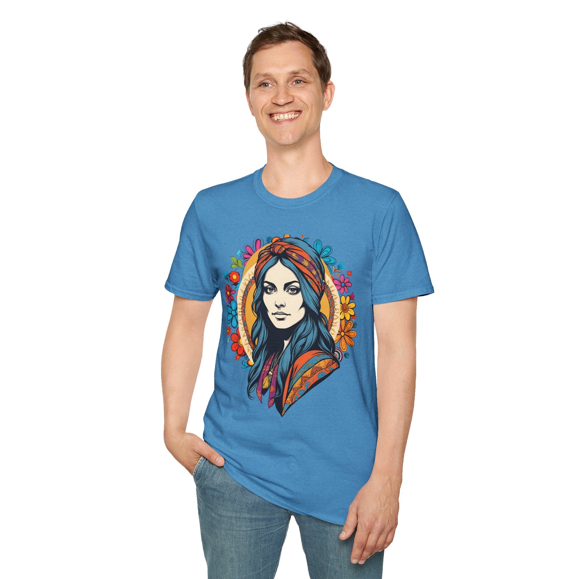 Bohemian Floral T-Shirt, Hippie Shirt, Peace Sign Tee, Gift for Festival Lovers, Artistic Apparel, Unisex Graphic Tee