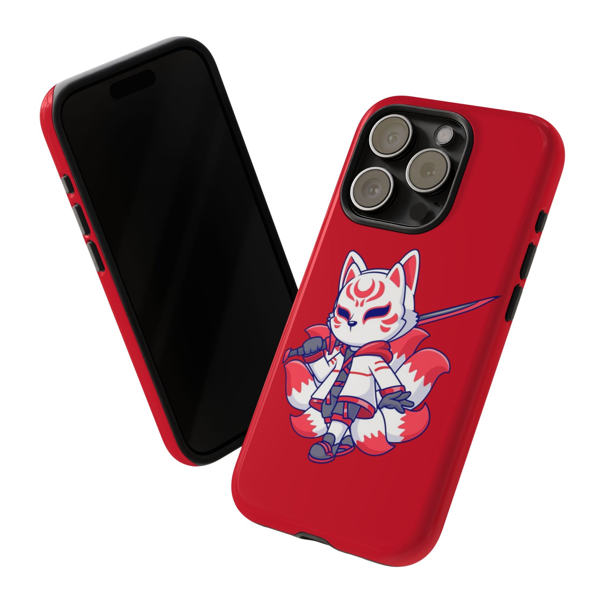 Anime-Inspired Tough Phone Case, Kawaii Fox Design, Gift for Gamers, Cute Phone Accessories, Red Phone Cover, Cosplay Merchandise