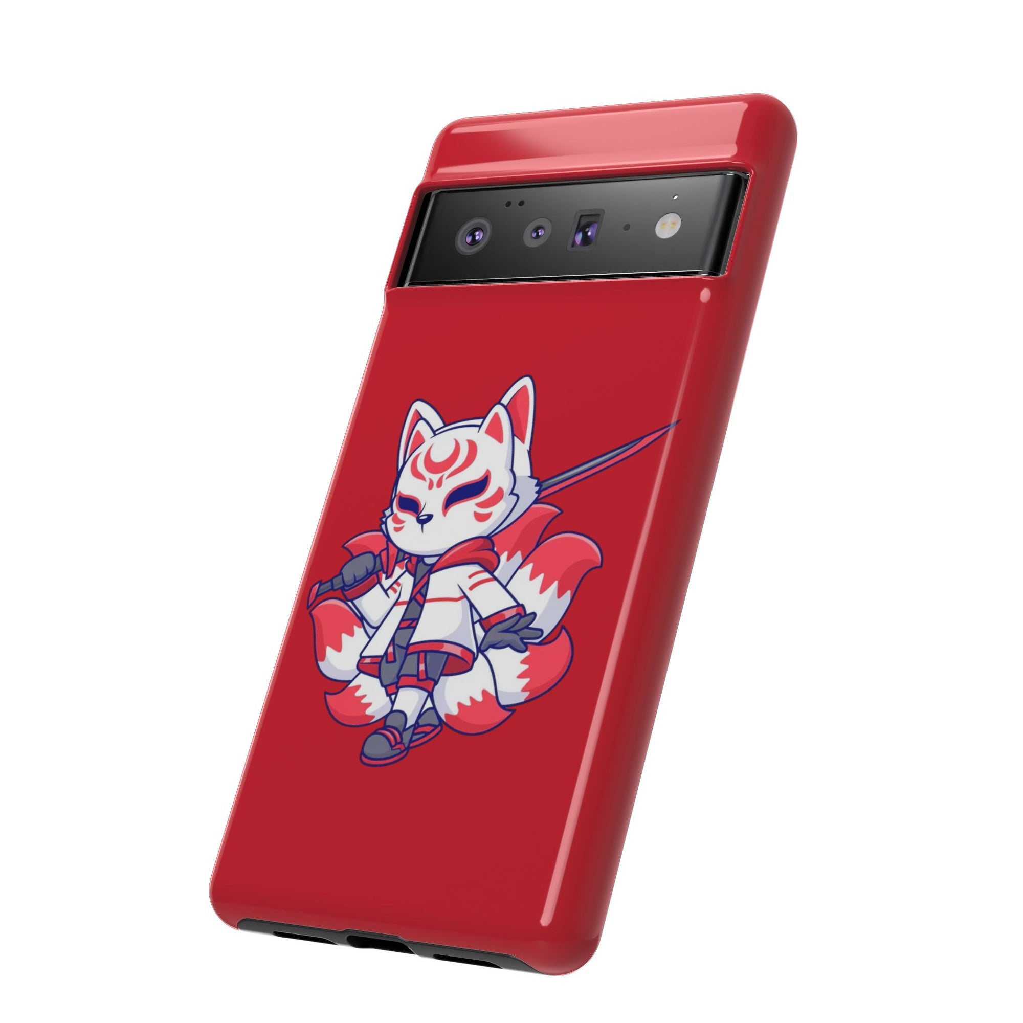 Anime-Inspired Tough Phone Case, Kawaii Fox Design, Gift for Gamers, Cute Phone Accessories, Red Phone Cover, Cosplay Merchandise