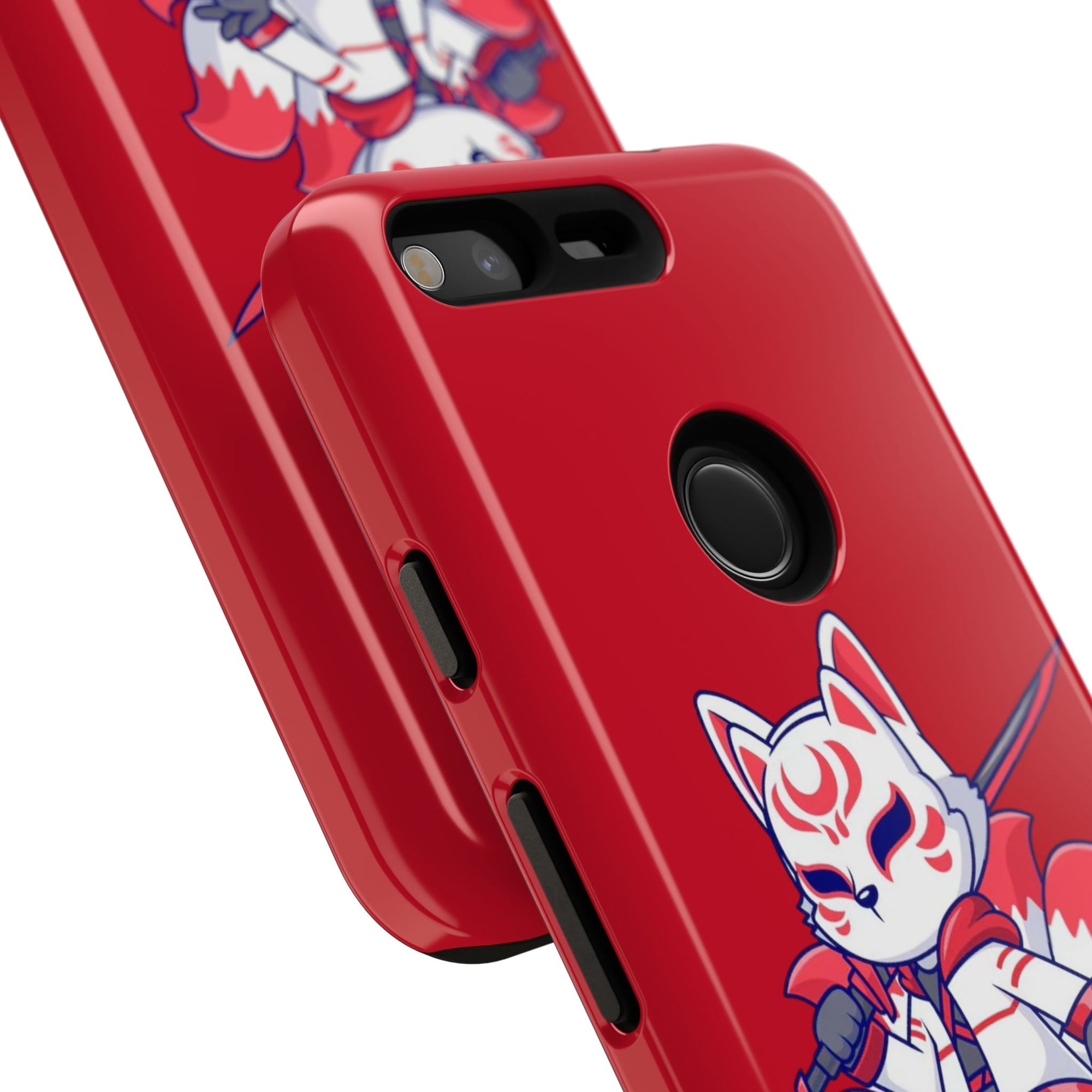 Anime-Inspired Tough Phone Case, Kawaii Fox Design, Gift for Gamers, Cute Phone Accessories, Red Phone Cover, Cosplay Merchandise