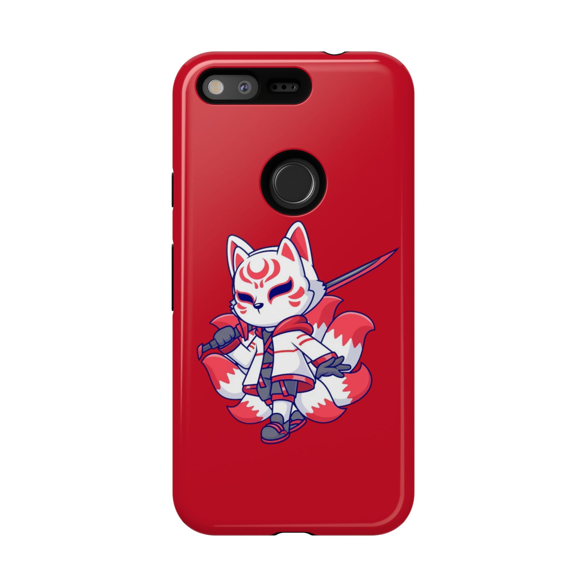 Anime-Inspired Tough Phone Case, Kawaii Fox Design, Gift for Gamers, Cute Phone Accessories, Red Phone Cover, Cosplay Merchandise