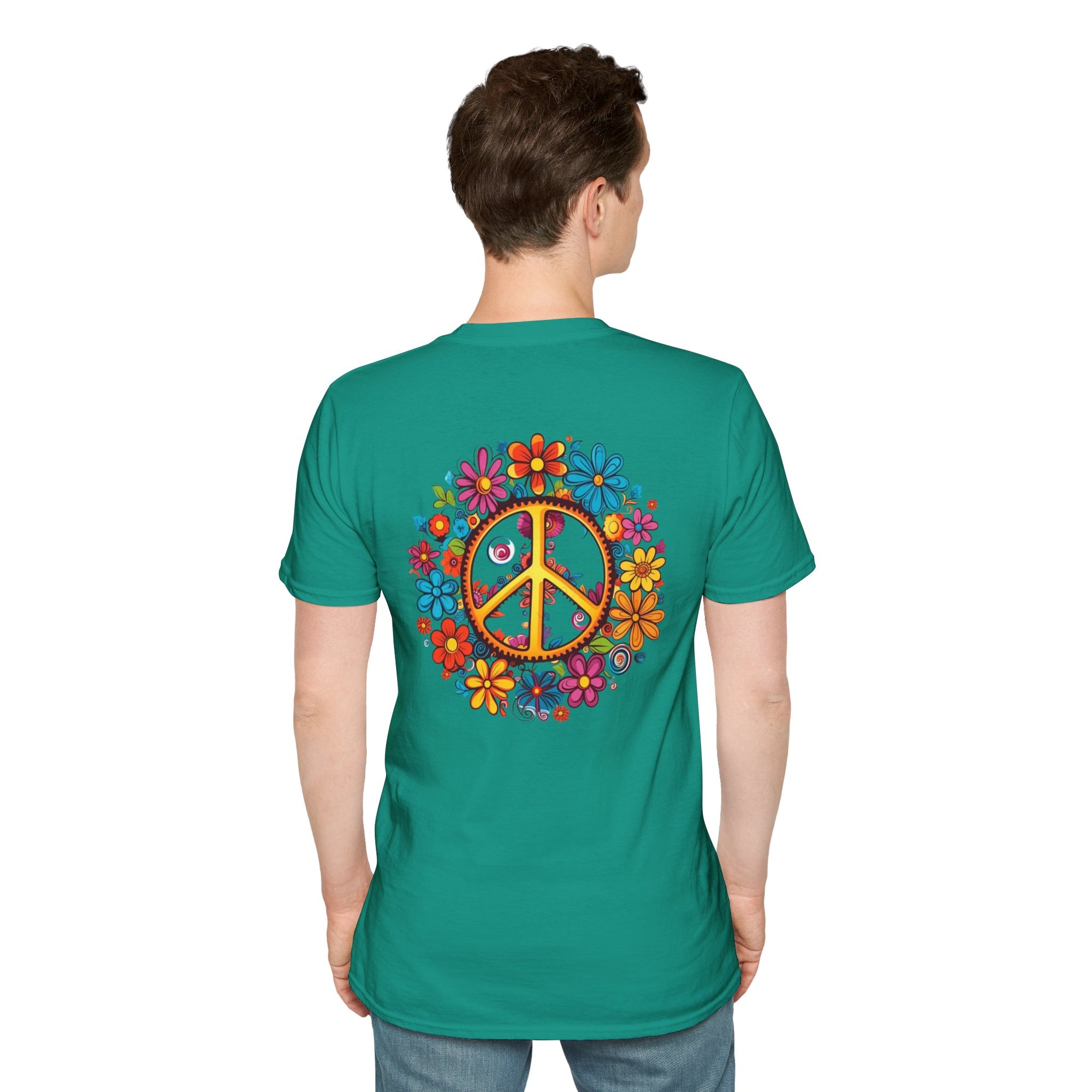 Bohemian Floral T-Shirt, Hippie Shirt, Peace Sign Tee, Gift for Festival Lovers, Artistic Apparel, Unisex Graphic Tee