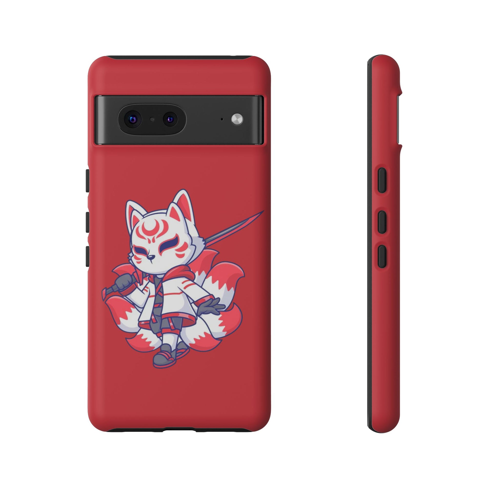 Anime-Inspired Tough Phone Case, Kawaii Fox Design, Gift for Gamers, Cute Phone Accessories, Red Phone Cover, Cosplay Merchandise