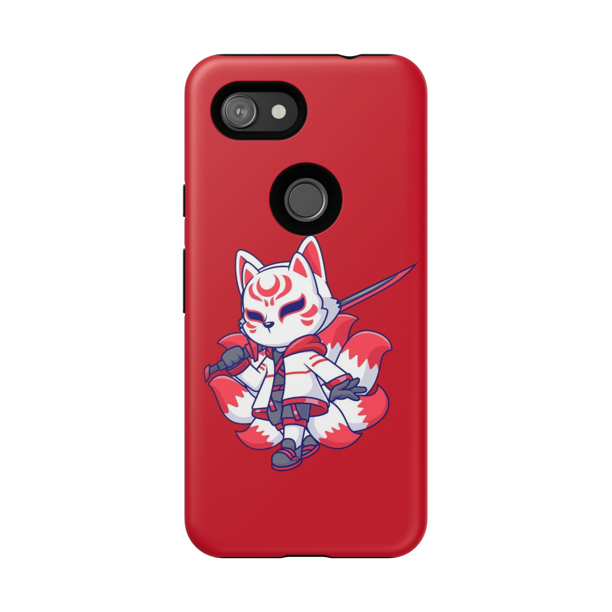Anime-Inspired Tough Phone Case, Kawaii Fox Design, Gift for Gamers, Cute Phone Accessories, Red Phone Cover, Cosplay Merchandise