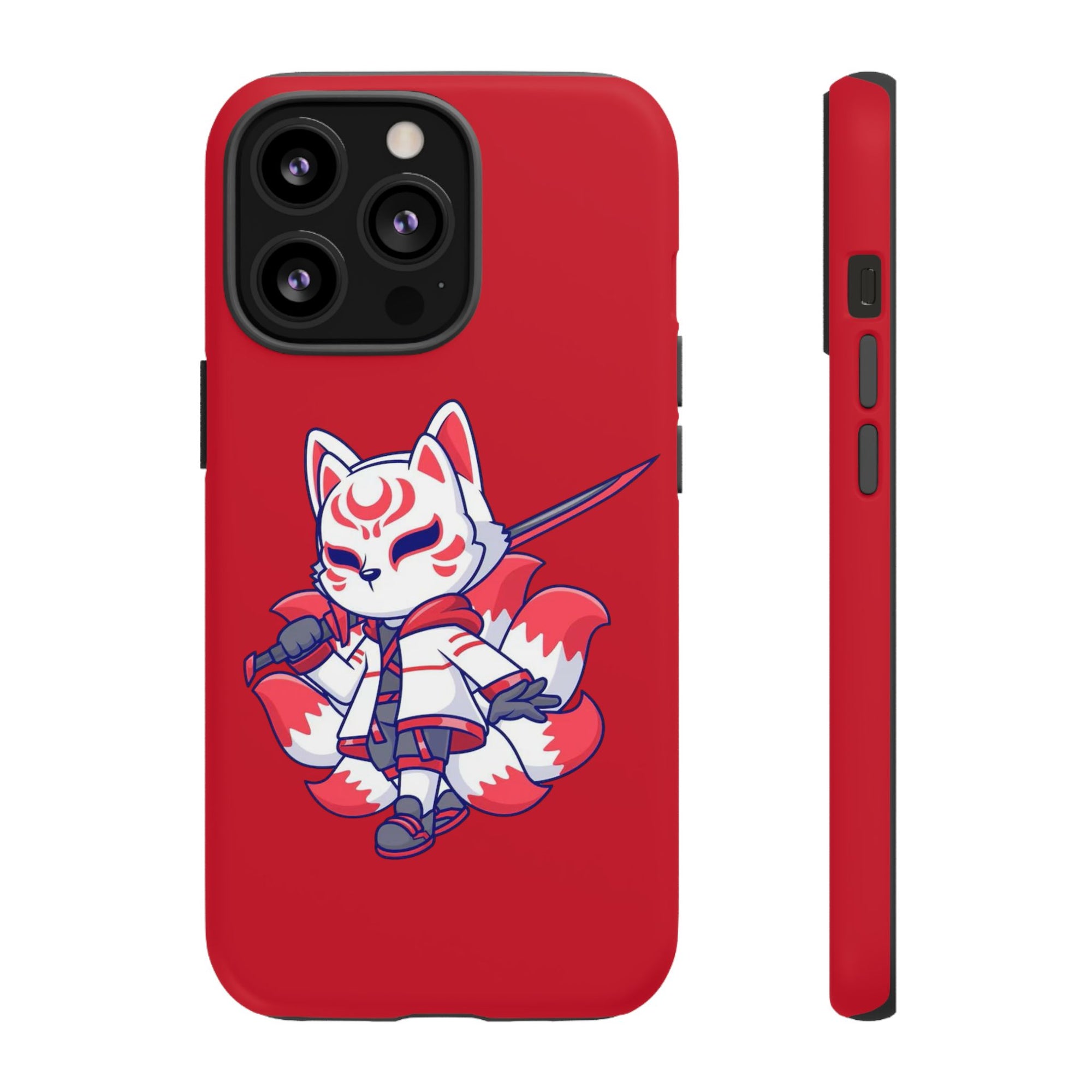 Anime-Inspired Tough Phone Case, Kawaii Fox Design, Gift for Gamers, Cute Phone Accessories, Red Phone Cover, Cosplay Merchandise