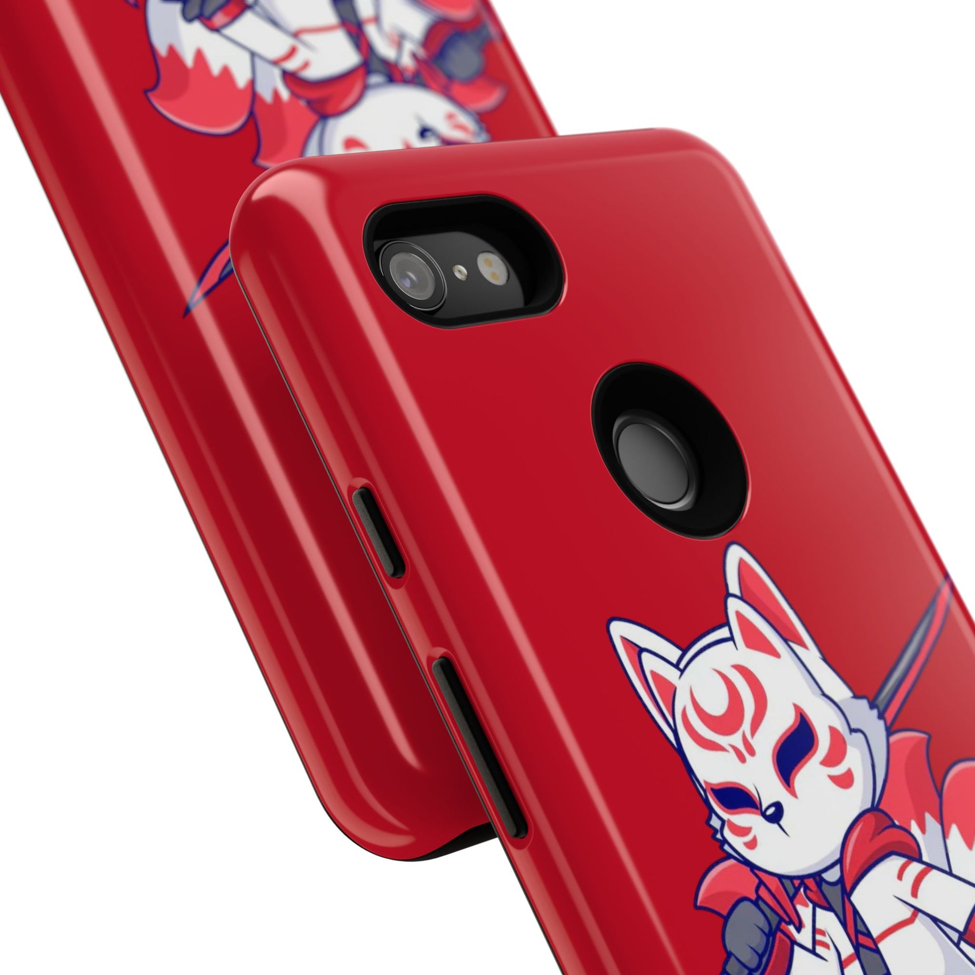 Anime-Inspired Tough Phone Case, Kawaii Fox Design, Gift for Gamers, Cute Phone Accessories, Red Phone Cover, Cosplay Merchandise