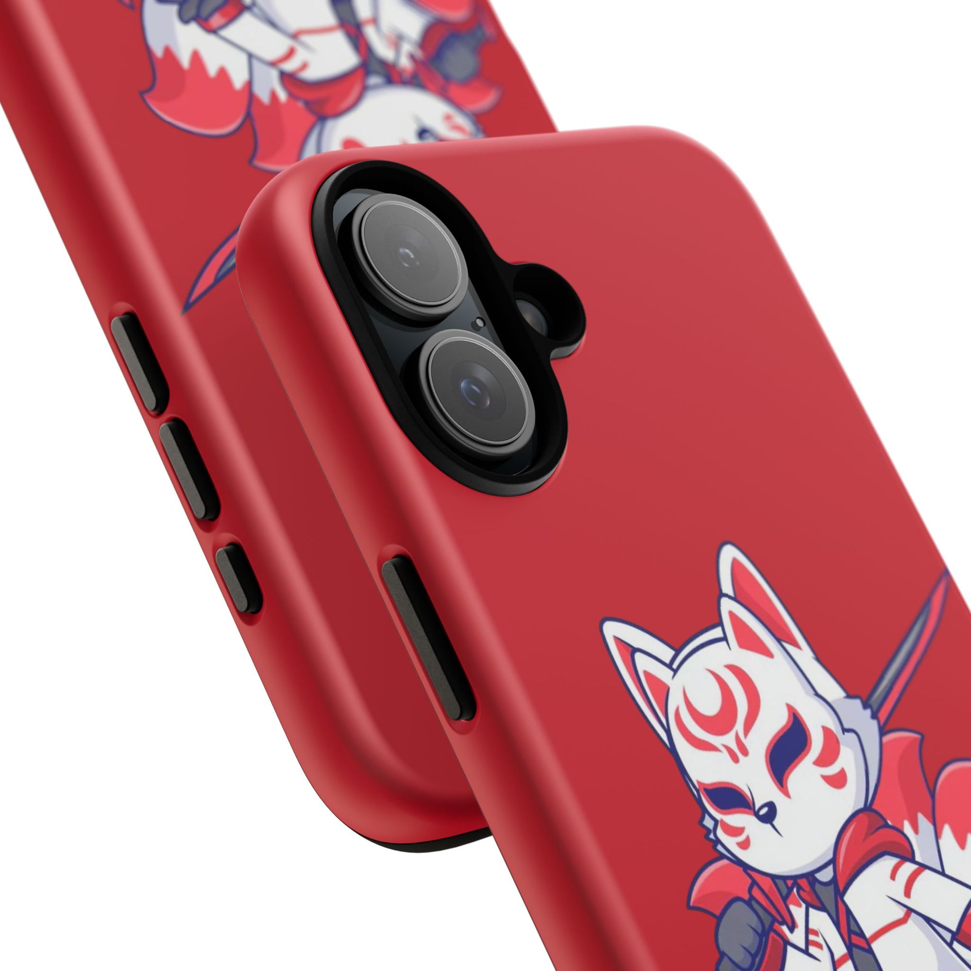Anime-Inspired Tough Phone Case, Kawaii Fox Design, Gift for Gamers, Cute Phone Accessories, Red Phone Cover, Cosplay Merchandise