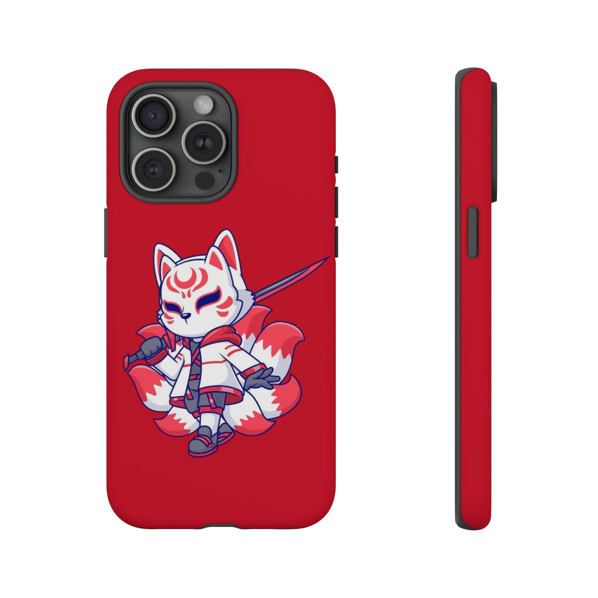 Anime-Inspired Tough Phone Case, Kawaii Fox Design, Gift for Gamers, Cute Phone Accessories, Red Phone Cover, Cosplay Merchandise