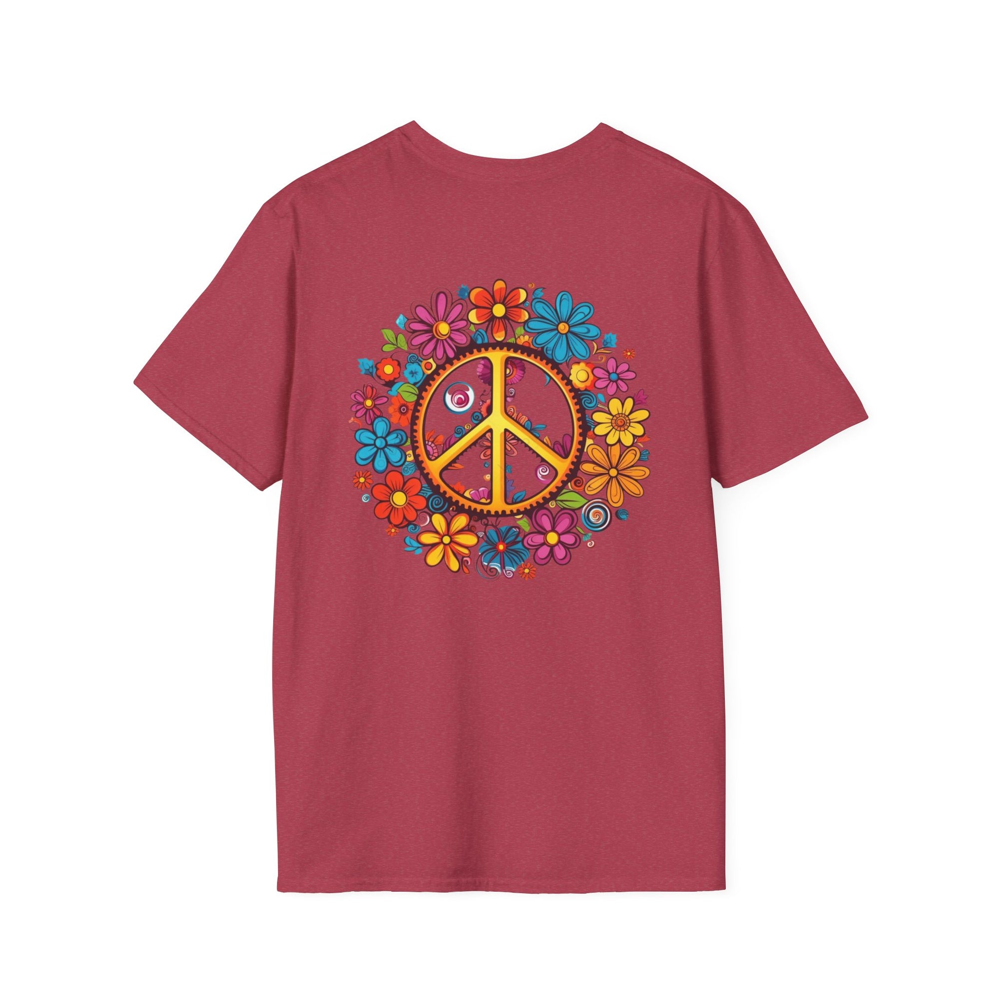 Bohemian Floral T-Shirt, Hippie Shirt, Peace Sign Tee, Gift for Festival Lovers, Artistic Apparel, Unisex Graphic Tee