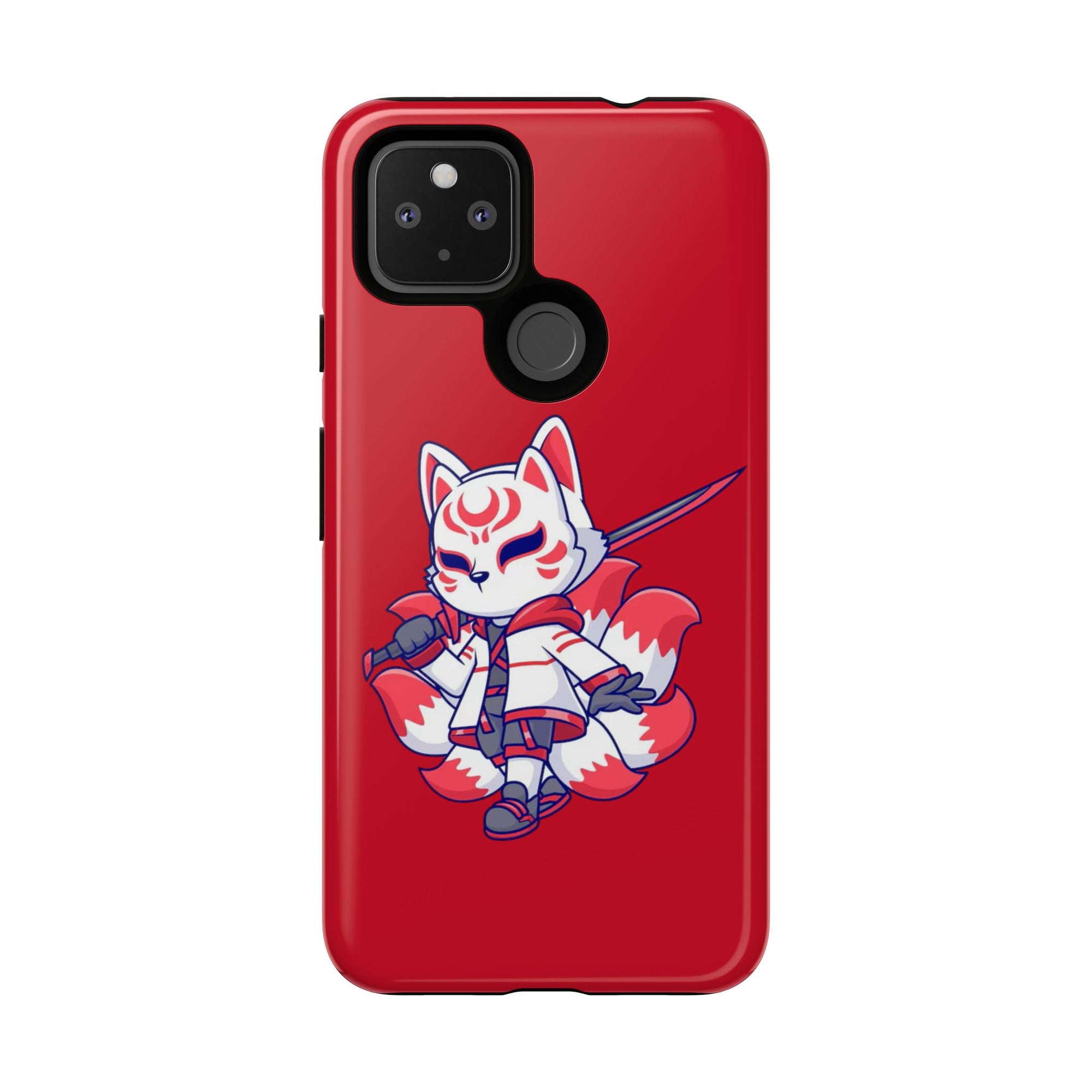 Anime-Inspired Tough Phone Case, Kawaii Fox Design, Gift for Gamers, Cute Phone Accessories, Red Phone Cover, Cosplay Merchandise