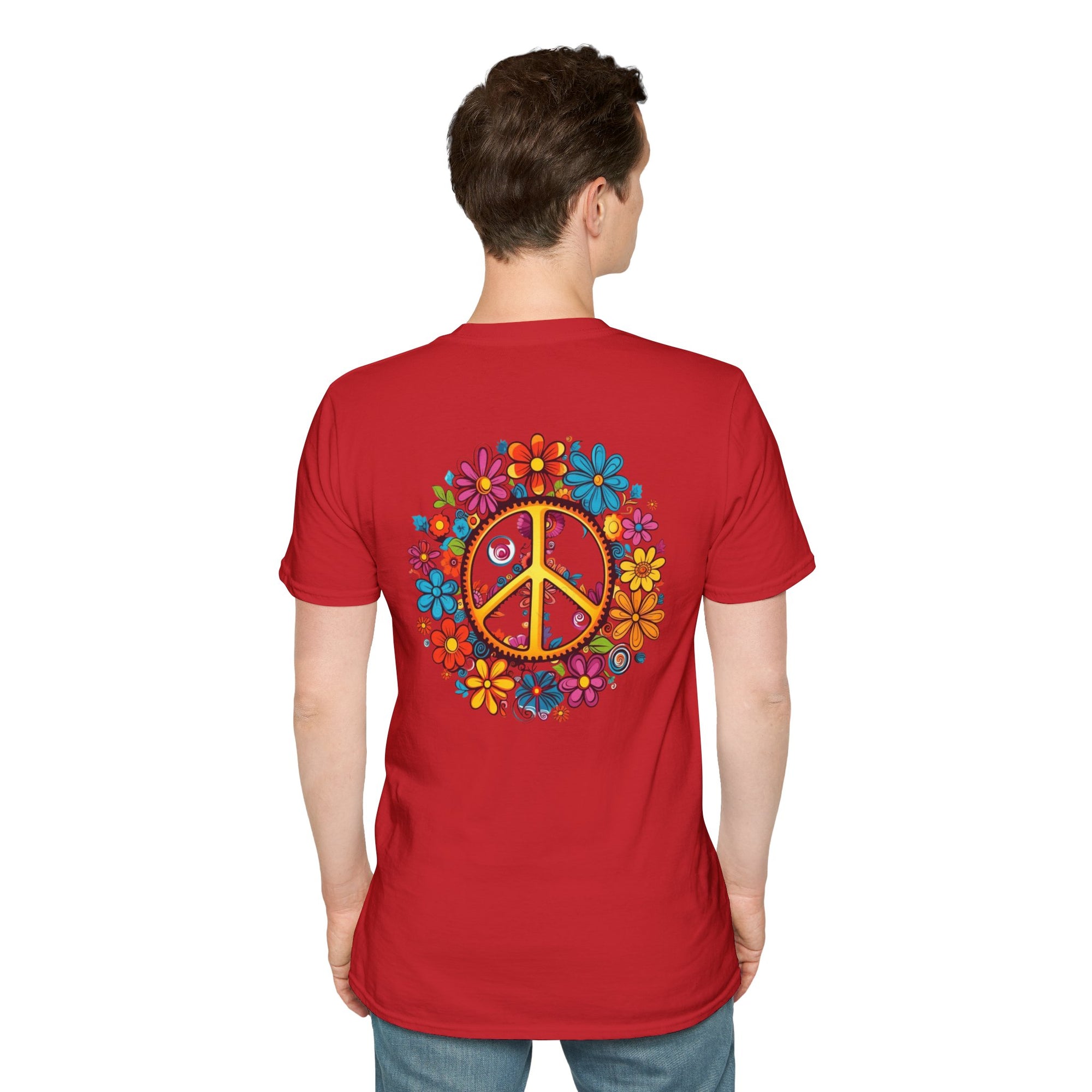 Bohemian Floral T-Shirt, Hippie Shirt, Peace Sign Tee, Gift for Festival Lovers, Artistic Apparel, Unisex Graphic Tee