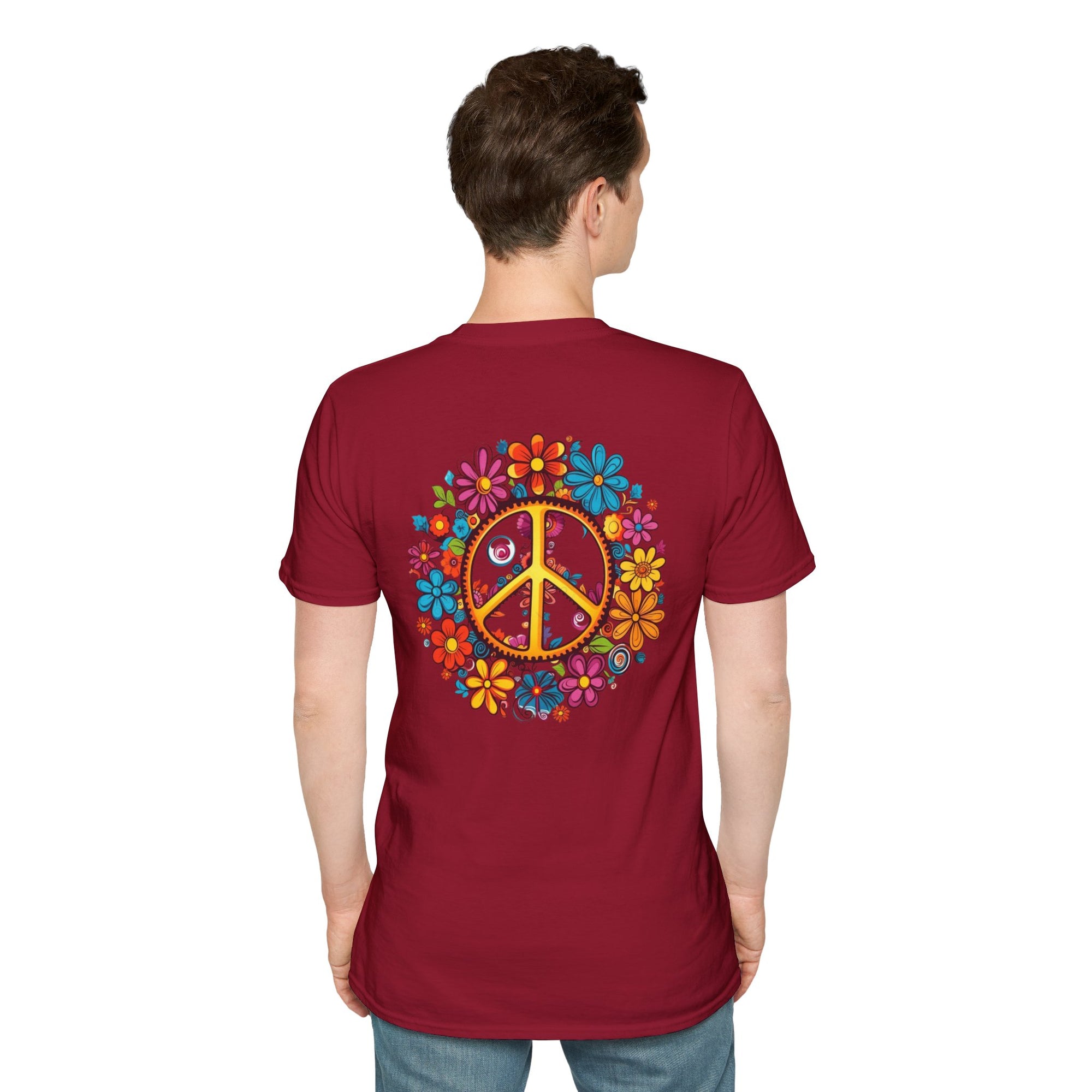 Bohemian Floral T-Shirt, Hippie Shirt, Peace Sign Tee, Gift for Festival Lovers, Artistic Apparel, Unisex Graphic Tee