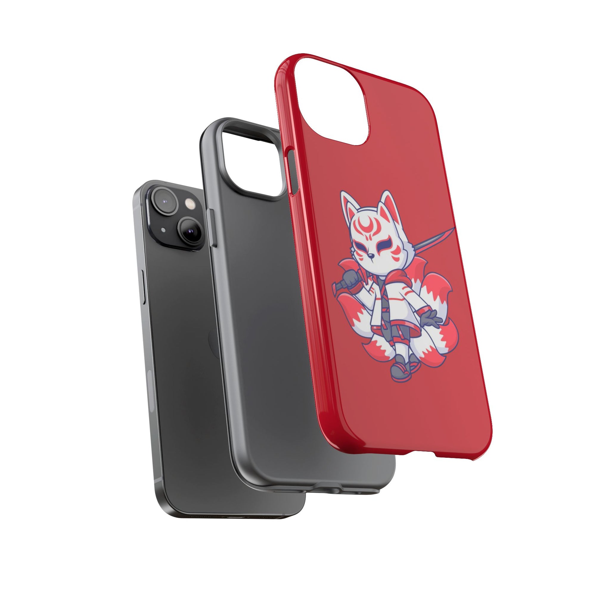 Anime-Inspired Tough Phone Case, Kawaii Fox Design, Gift for Gamers, Cute Phone Accessories, Red Phone Cover, Cosplay Merchandise