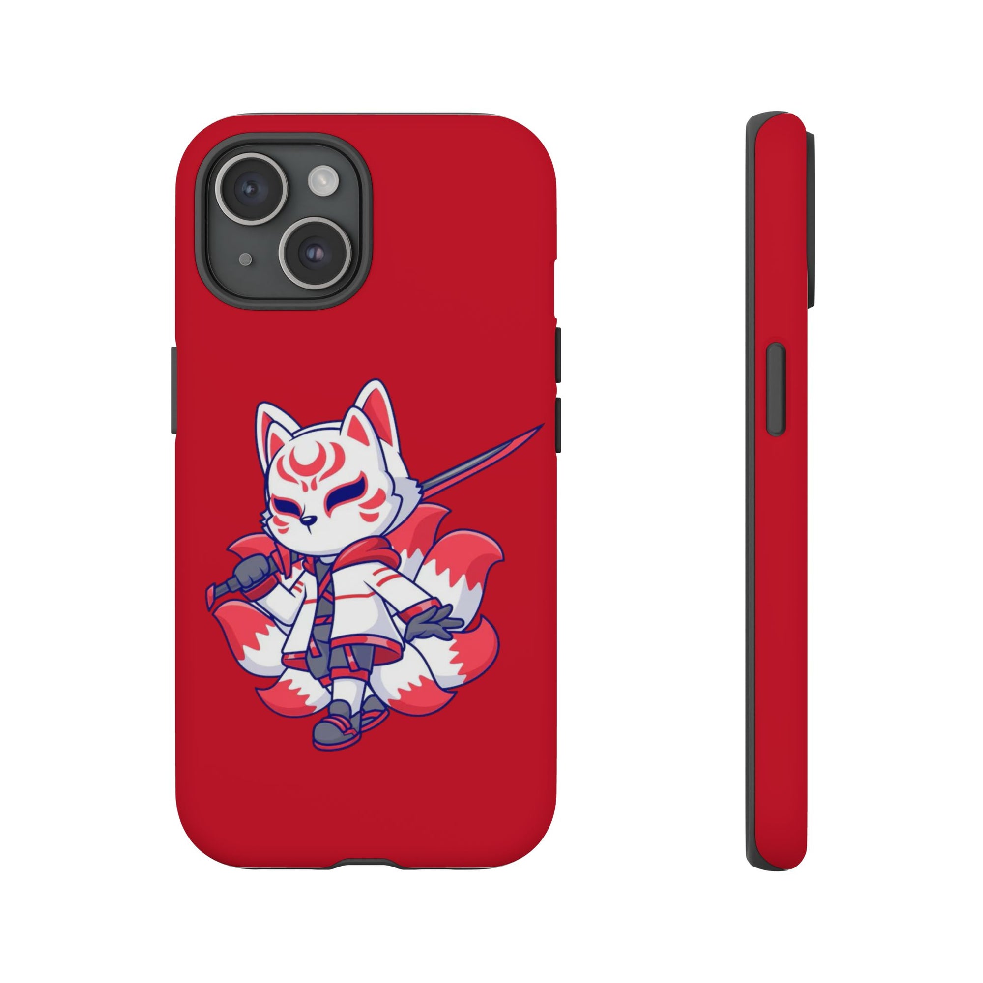 Anime-Inspired Tough Phone Case, Kawaii Fox Design, Gift for Gamers, Cute Phone Accessories, Red Phone Cover, Cosplay Merchandise