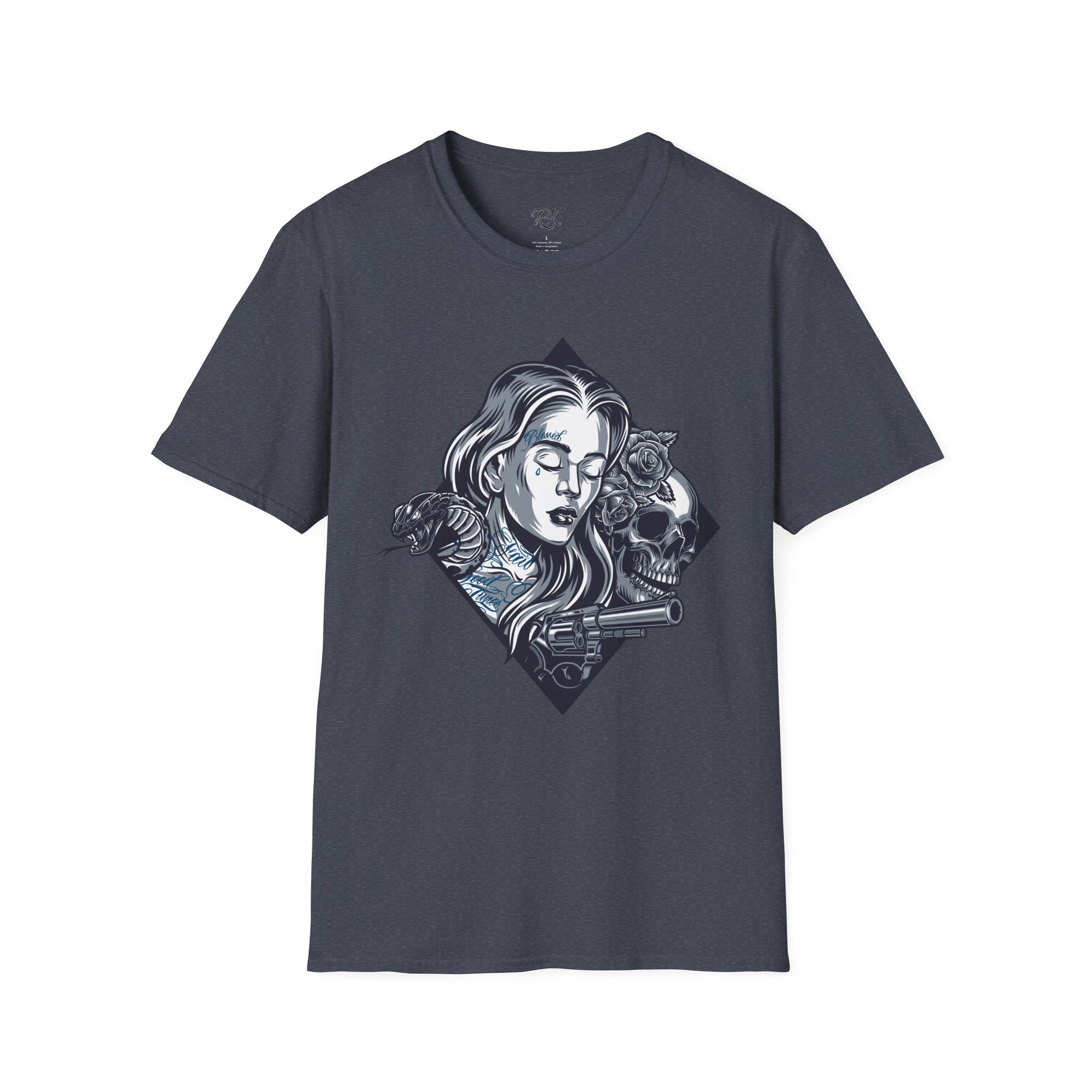 Edgy Graphic Tee, Unisex T-Shirt with Skull and Rose Design, Stylish Casual Wear, Perfect for Gift Giving, Comfortable Everyday Attire