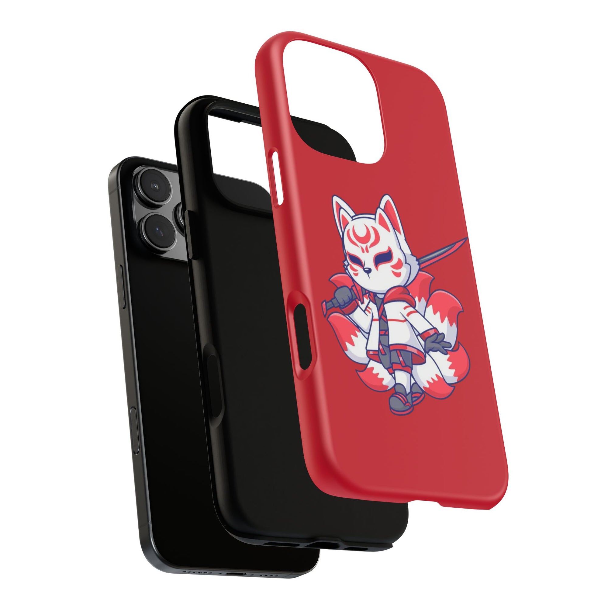 Anime-Inspired Tough Phone Case, Kawaii Fox Design, Gift for Gamers, Cute Phone Accessories, Red Phone Cover, Cosplay Merchandise