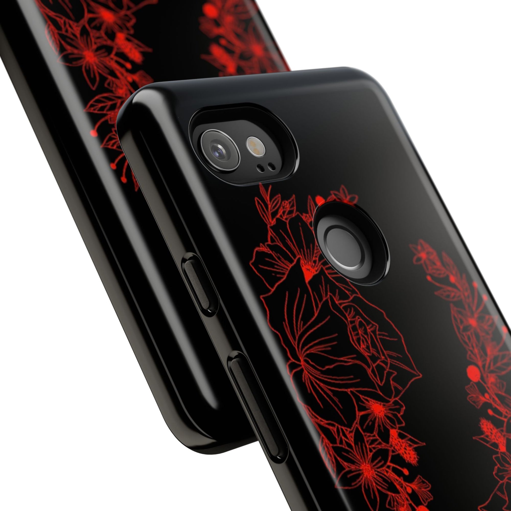 Stylish Floral Phone Case, Tough Phone Cover, Floral Design Case, Gift for Her, Black Phone Accessories