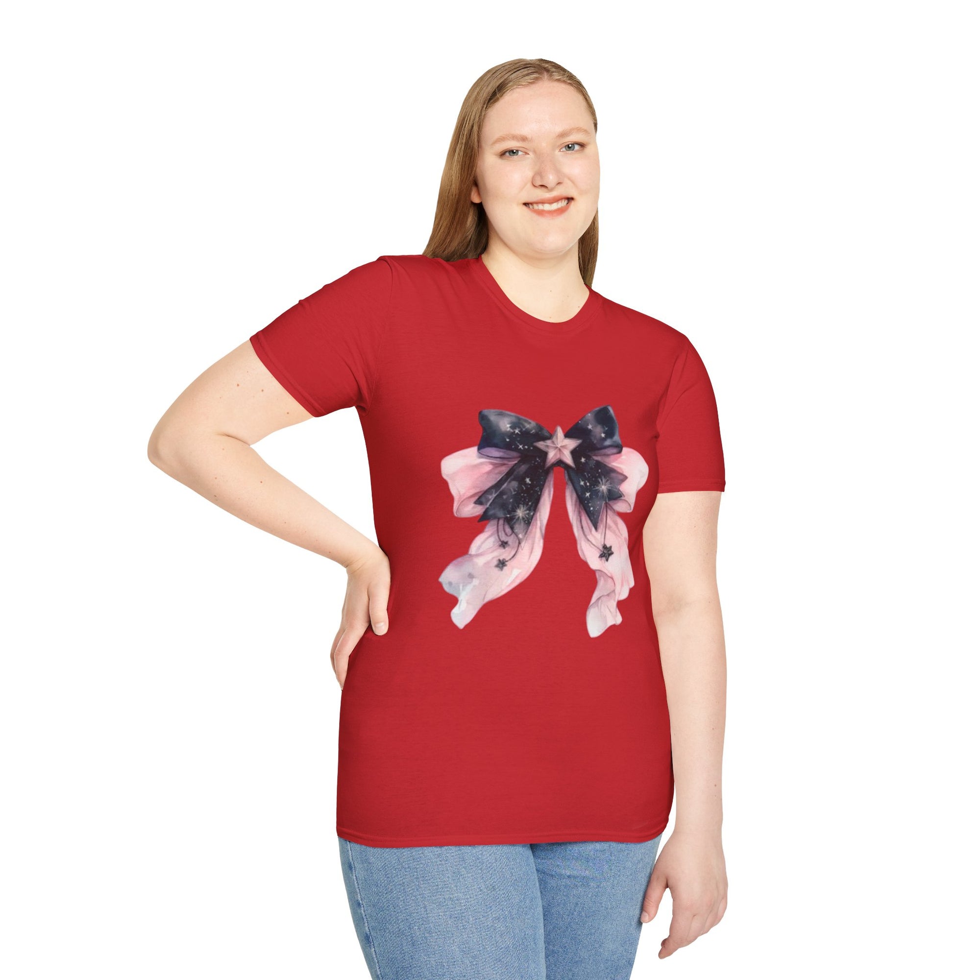 Whimsical Starry Bow T-Shirt, Cute Graphic Tee, Casual Wear, Gift for Her, Summer Fashion, Birthday Present