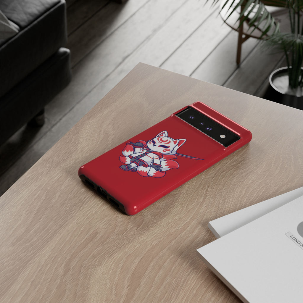Anime-Inspired Tough Phone Case, Kawaii Fox Design, Gift for Gamers, Cute Phone Accessories, Red Phone Cover, Cosplay Merchandise