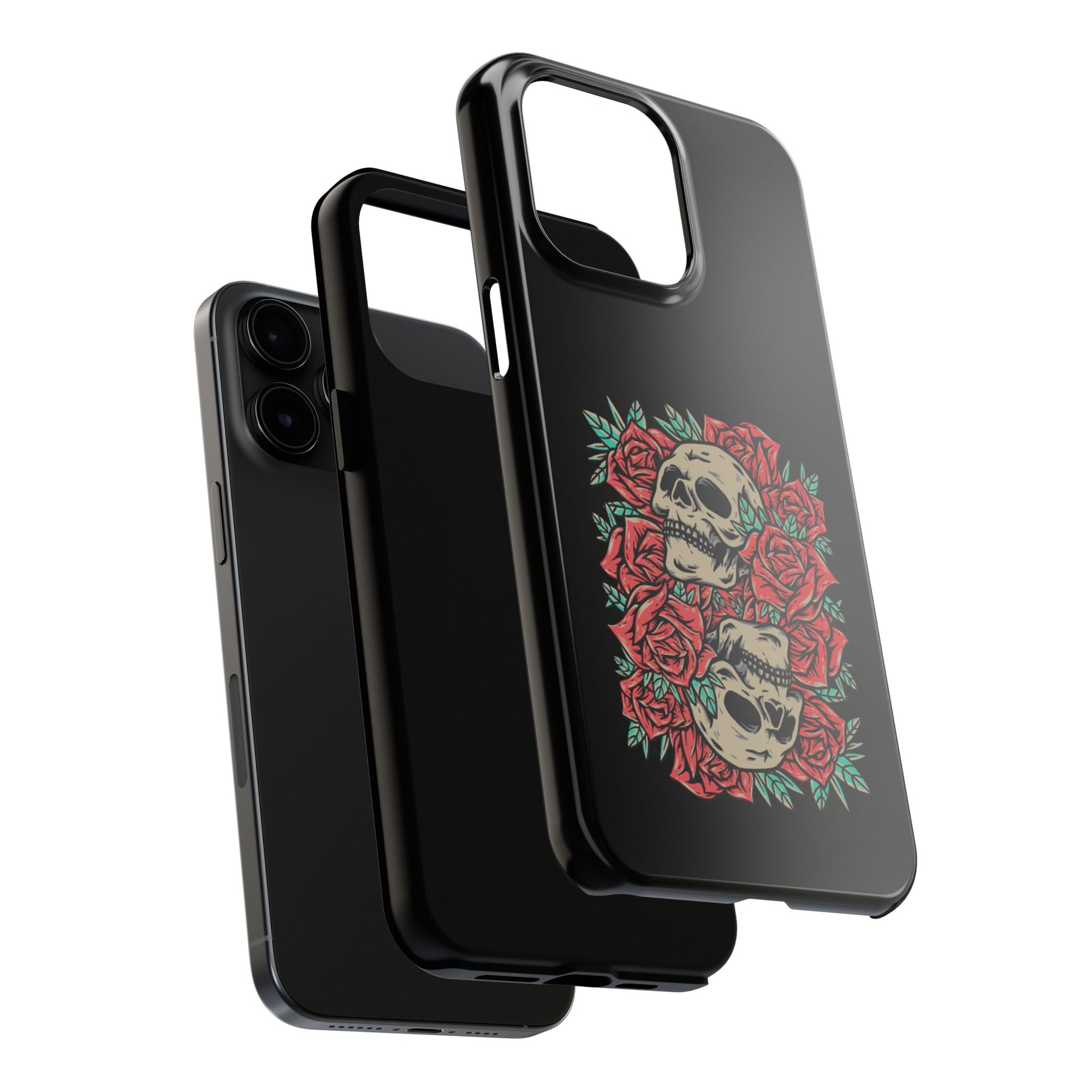 Stylish Skull & Roses Phone Case, Tough Phone Cover, Floral Skull Design, Unique Gift for her, Gothic Aesthetic Accessories