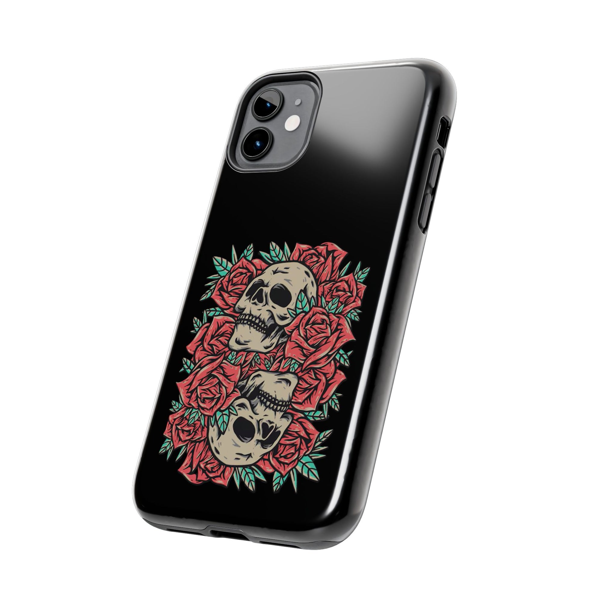 Stylish Skull & Roses Phone Case, Tough Phone Cover, Floral Skull Design, Unique Gift for her, Gothic Aesthetic Accessories
