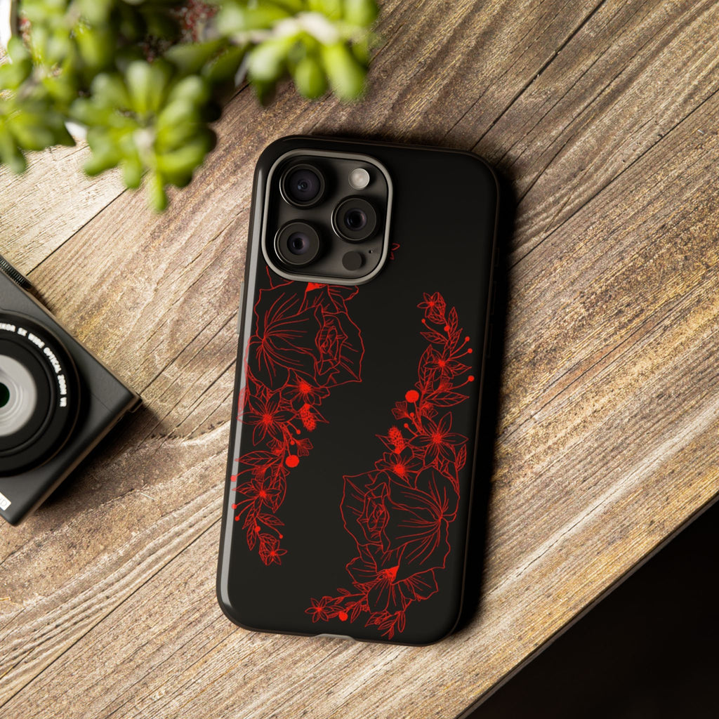 Stylish Floral Phone Case, Tough Phone Cover, Floral Design Case, Gift for Her, Black Phone Accessories