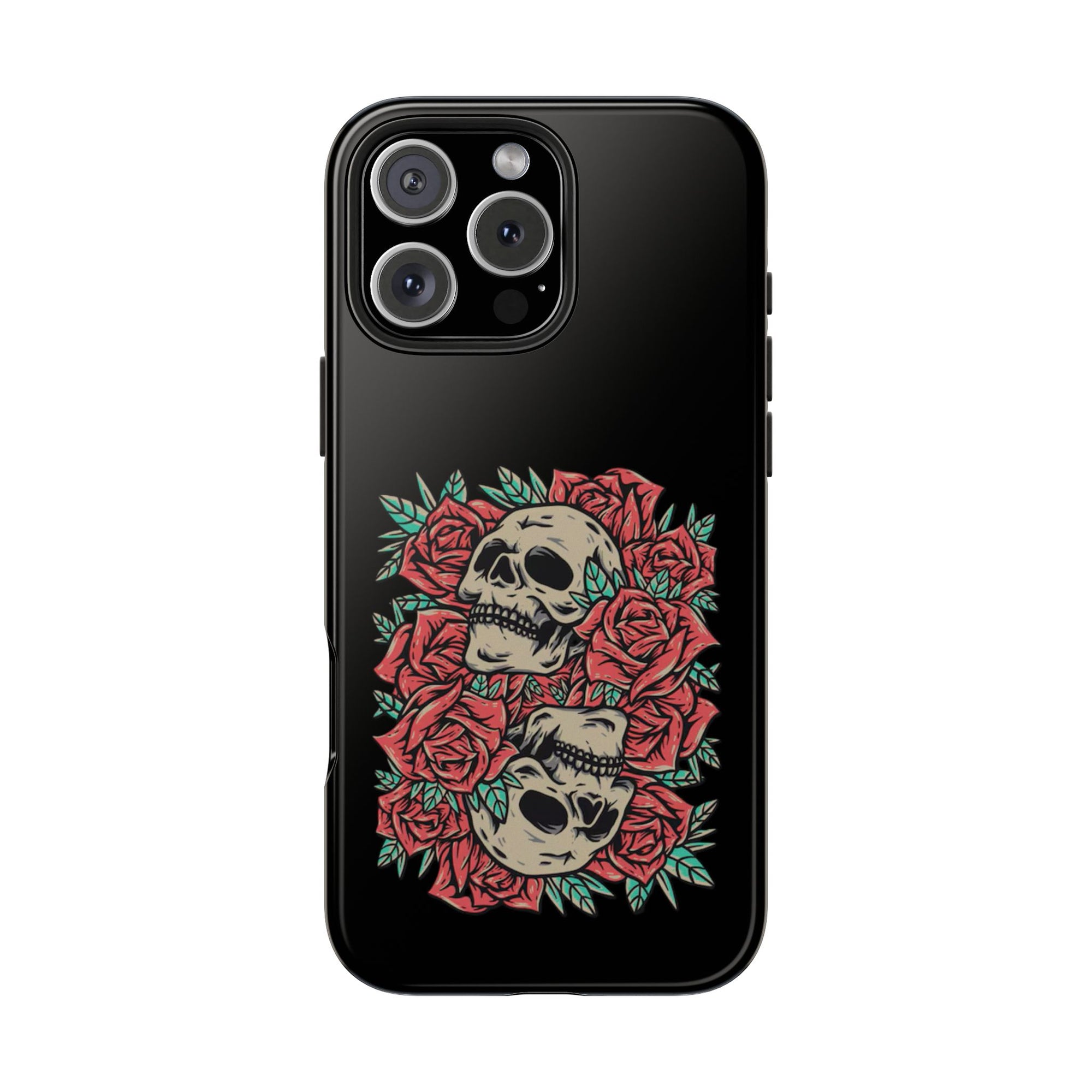 Stylish Skull & Roses Phone Case, Tough Phone Cover, Floral Skull Design, Unique Gift for her, Gothic Aesthetic Accessories
