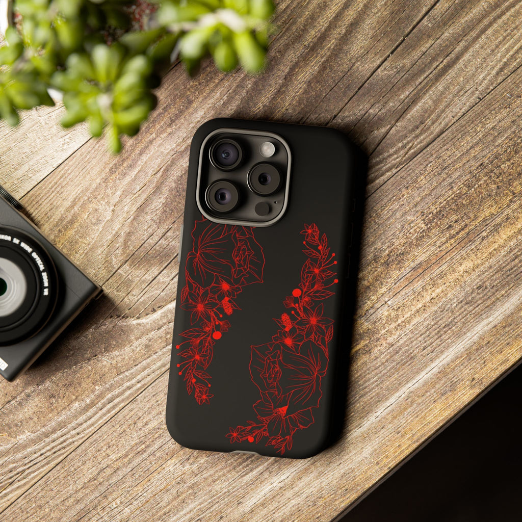 Stylish Floral Phone Case, Tough Phone Cover, Floral Design Case, Gift for Her, Black Phone Accessories