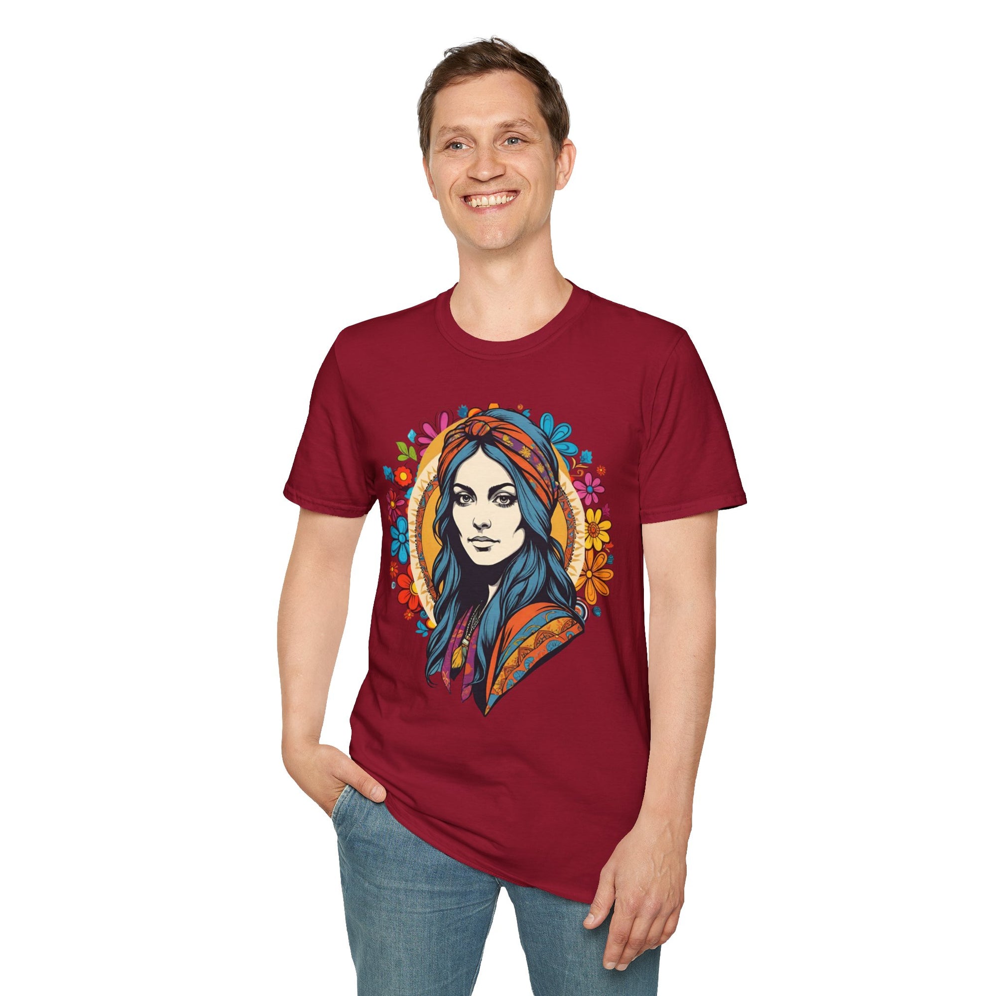 Bohemian Floral T-Shirt, Hippie Shirt, Peace Sign Tee, Gift for Festival Lovers, Artistic Apparel, Unisex Graphic Tee