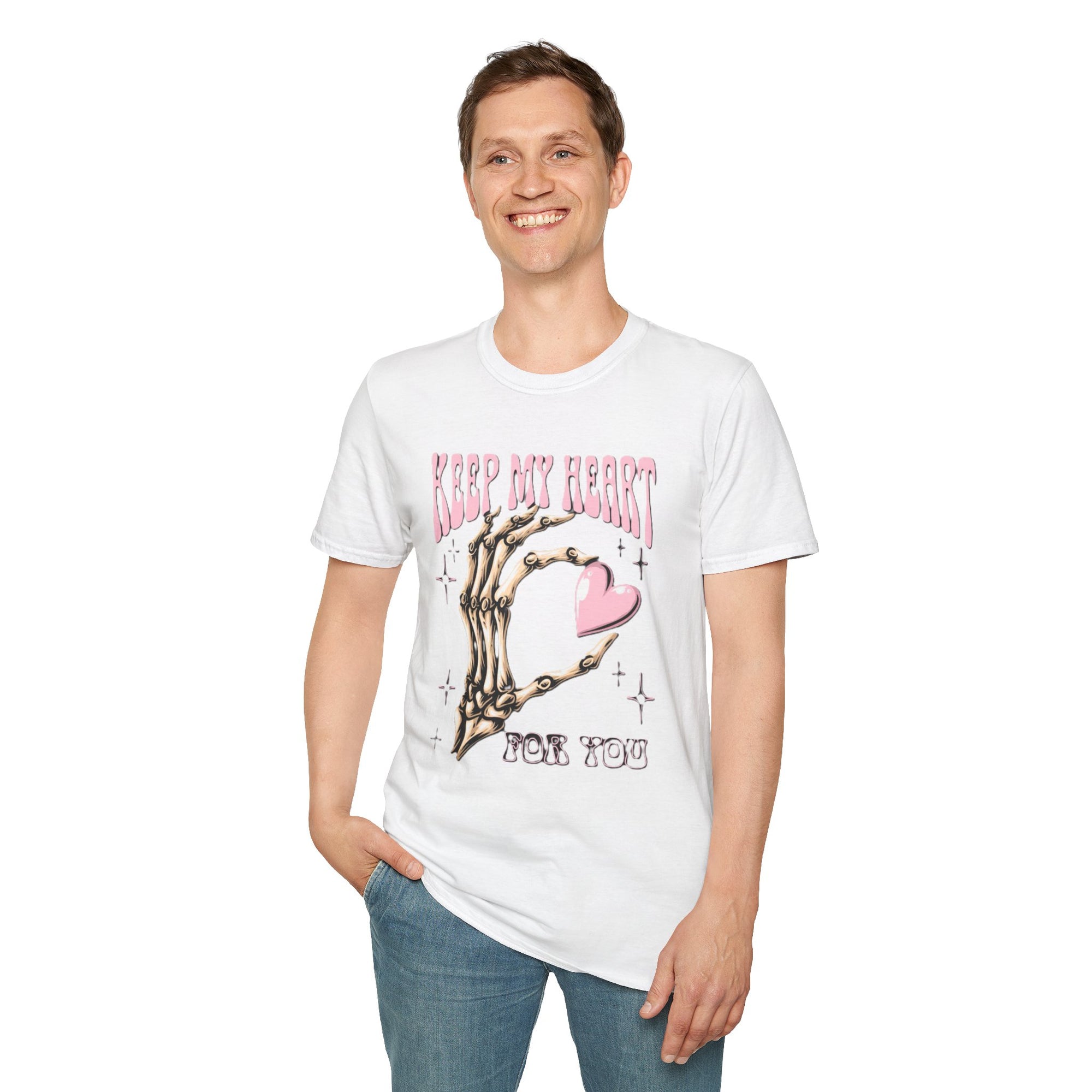 Keep My Heart Unisex Softstyle T-Shirt, Cute Graphic Tee, Valentine's Day Gift, Casual Style, Skeleton Design, Soft Cotton
