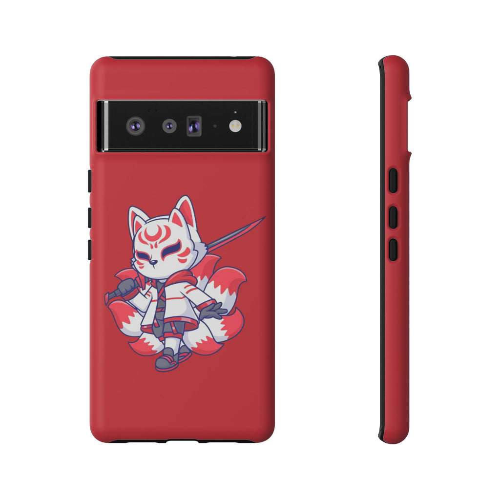Anime-Inspired Tough Phone Case, Kawaii Fox Design, Gift for Gamers, Cute Phone Accessories, Red Phone Cover, Cosplay Merchandise
