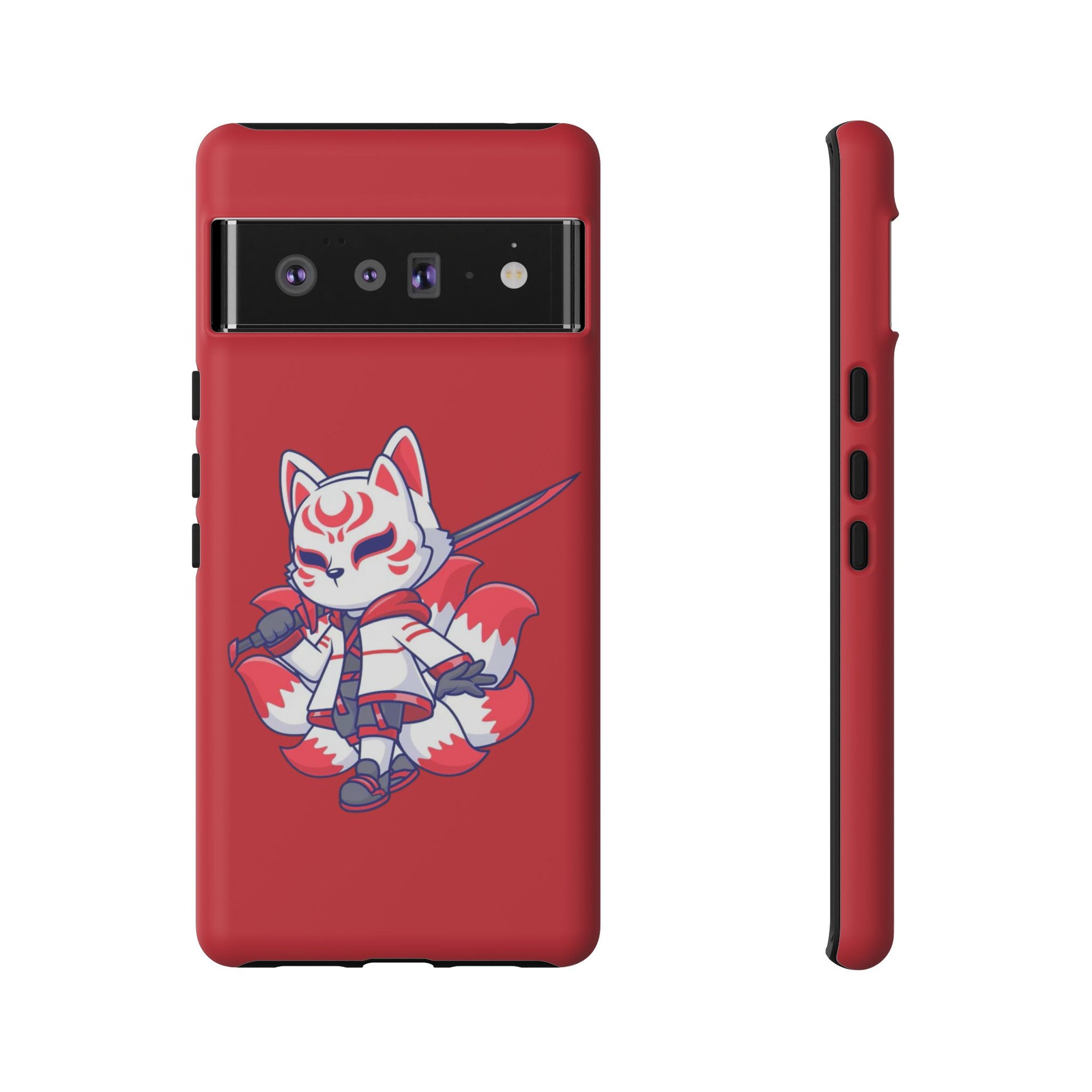 Anime-Inspired Tough Phone Case, Kawaii Fox Design, Gift for Gamers, Cute Phone Accessories, Red Phone Cover, Cosplay Merchandise