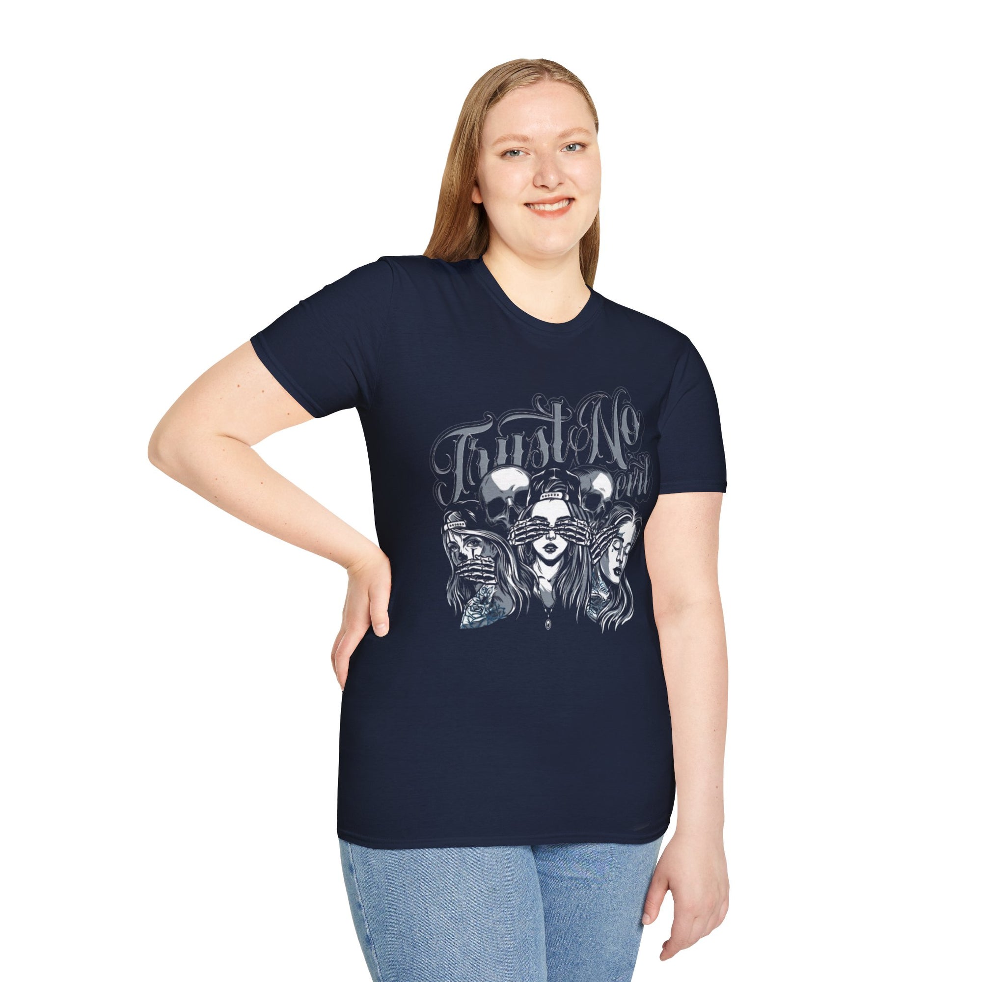 No Evil Graphic Unisex Softstyle T-Shirt, Boho Tee, Spiritual Gift, Protest Apparel, Awareness Shirt, Casual Fashion