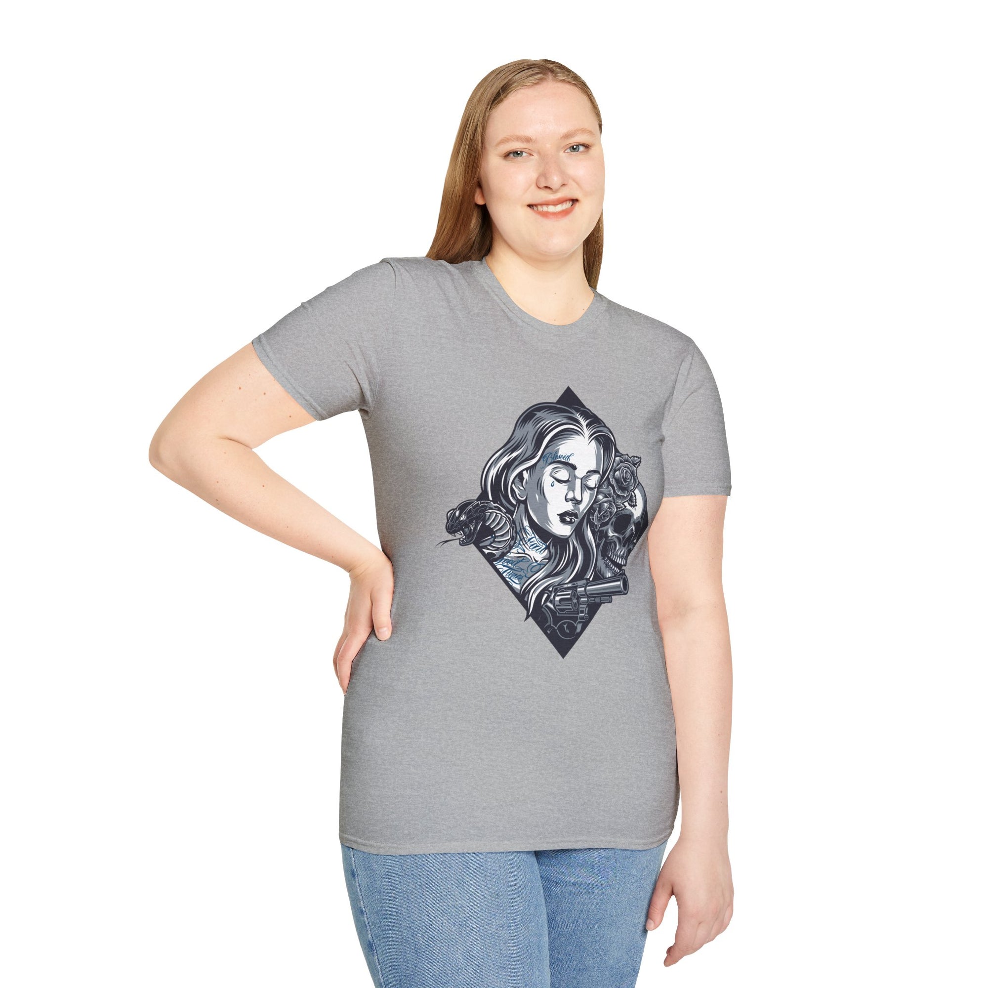 Edgy Graphic Tee, Unisex T-Shirt with Skull and Rose Design, Stylish Casual Wear, Perfect for Gift Giving, Comfortable Everyday Attire