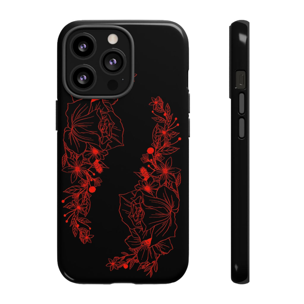 Stylish Floral Phone Case, Tough Phone Cover, Floral Design Case, Gift for Her, Black Phone Accessories