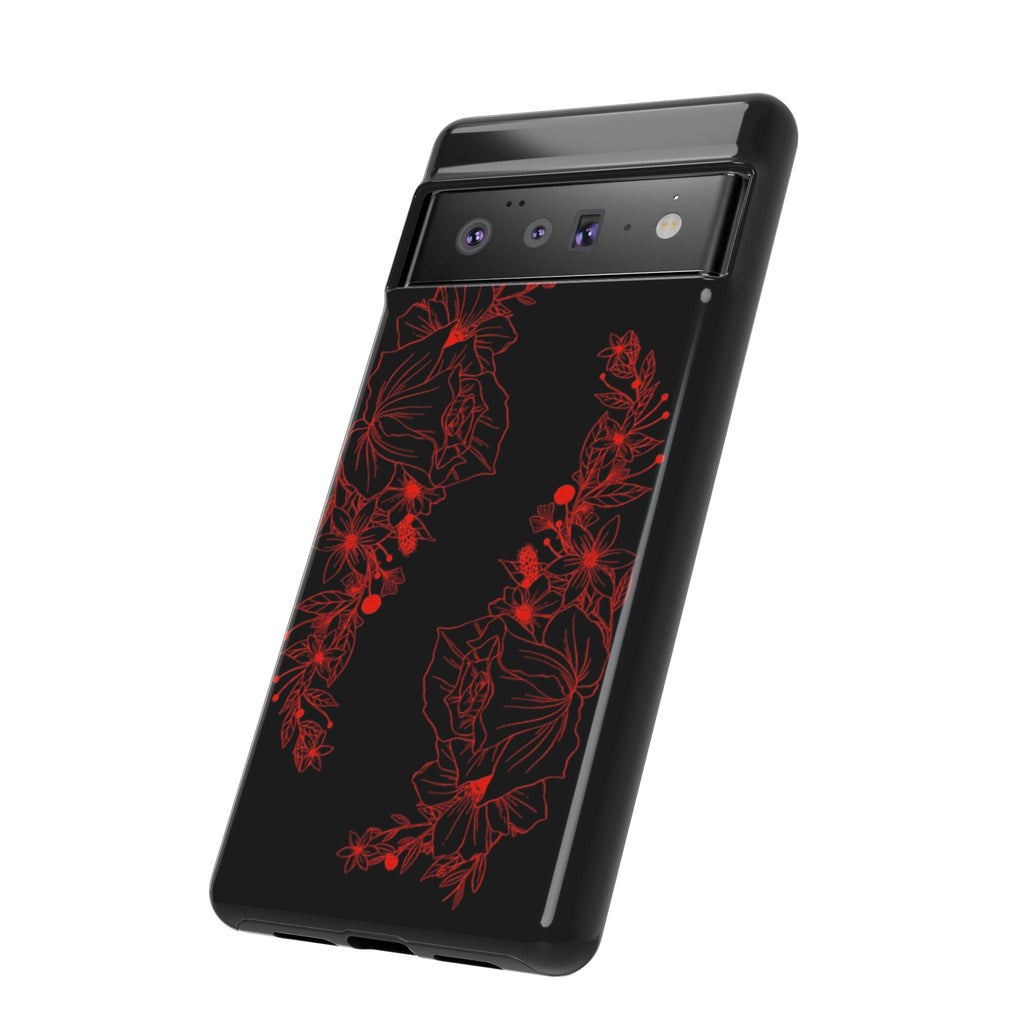 Stylish Floral Phone Case, Tough Phone Cover, Floral Design Case, Gift for Her, Black Phone Accessories