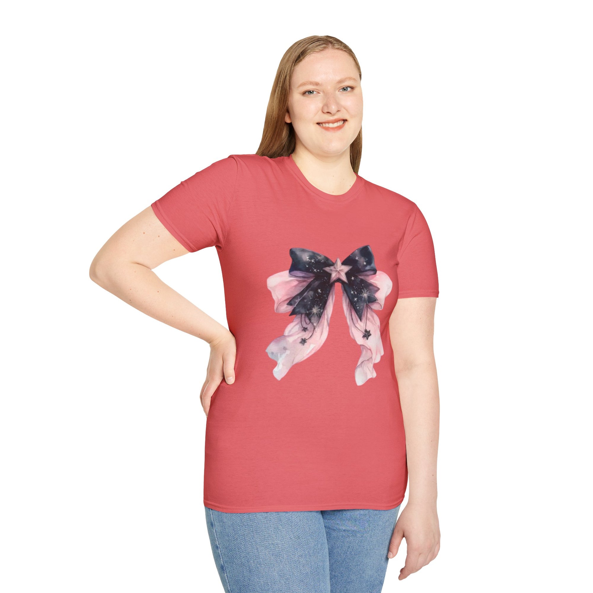 Whimsical Starry Bow T-Shirt, Cute Graphic Tee, Casual Wear, Gift for Her, Summer Fashion, Birthday Present