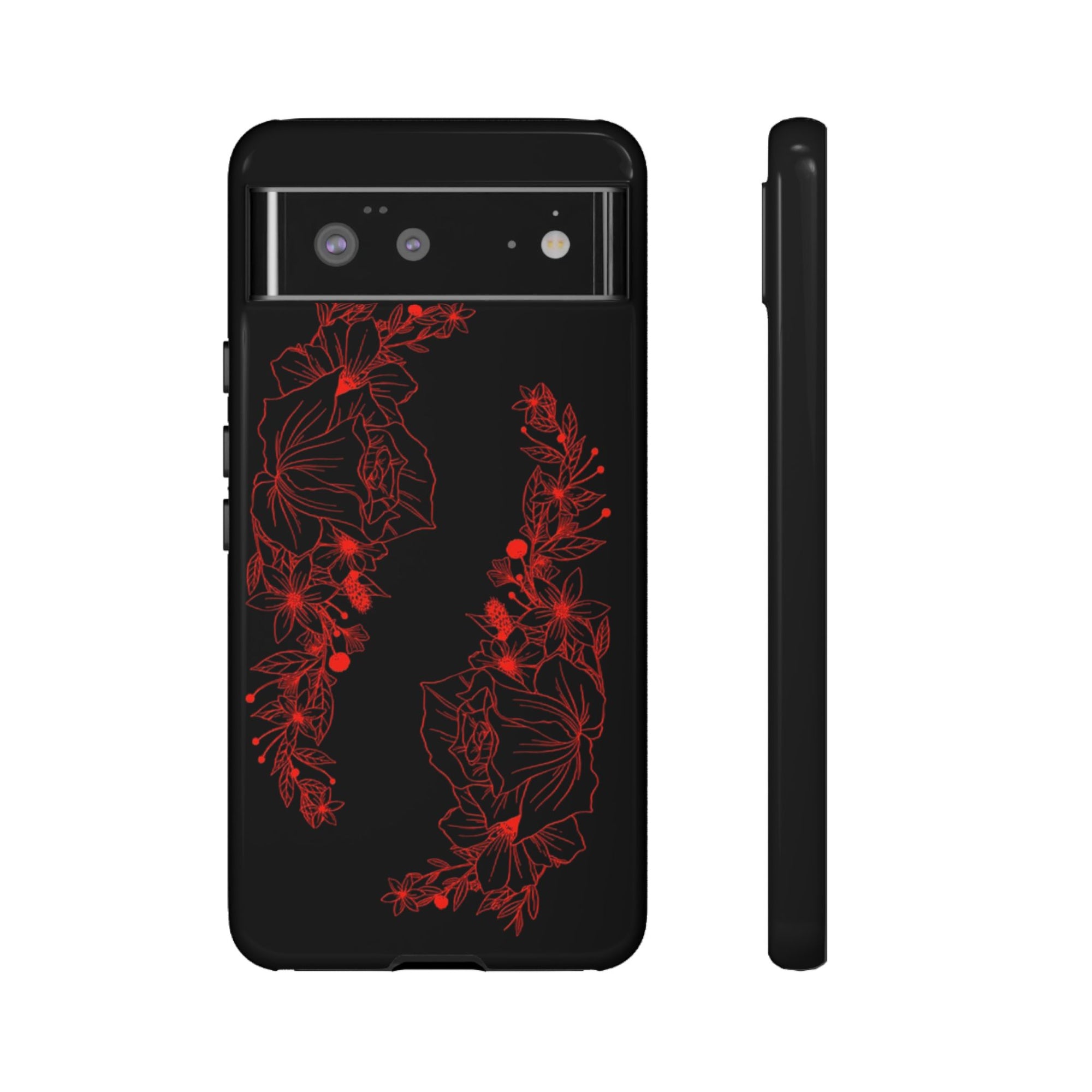 Stylish Floral Phone Case, Tough Phone Cover, Floral Design Case, Gift for Her, Black Phone Accessories