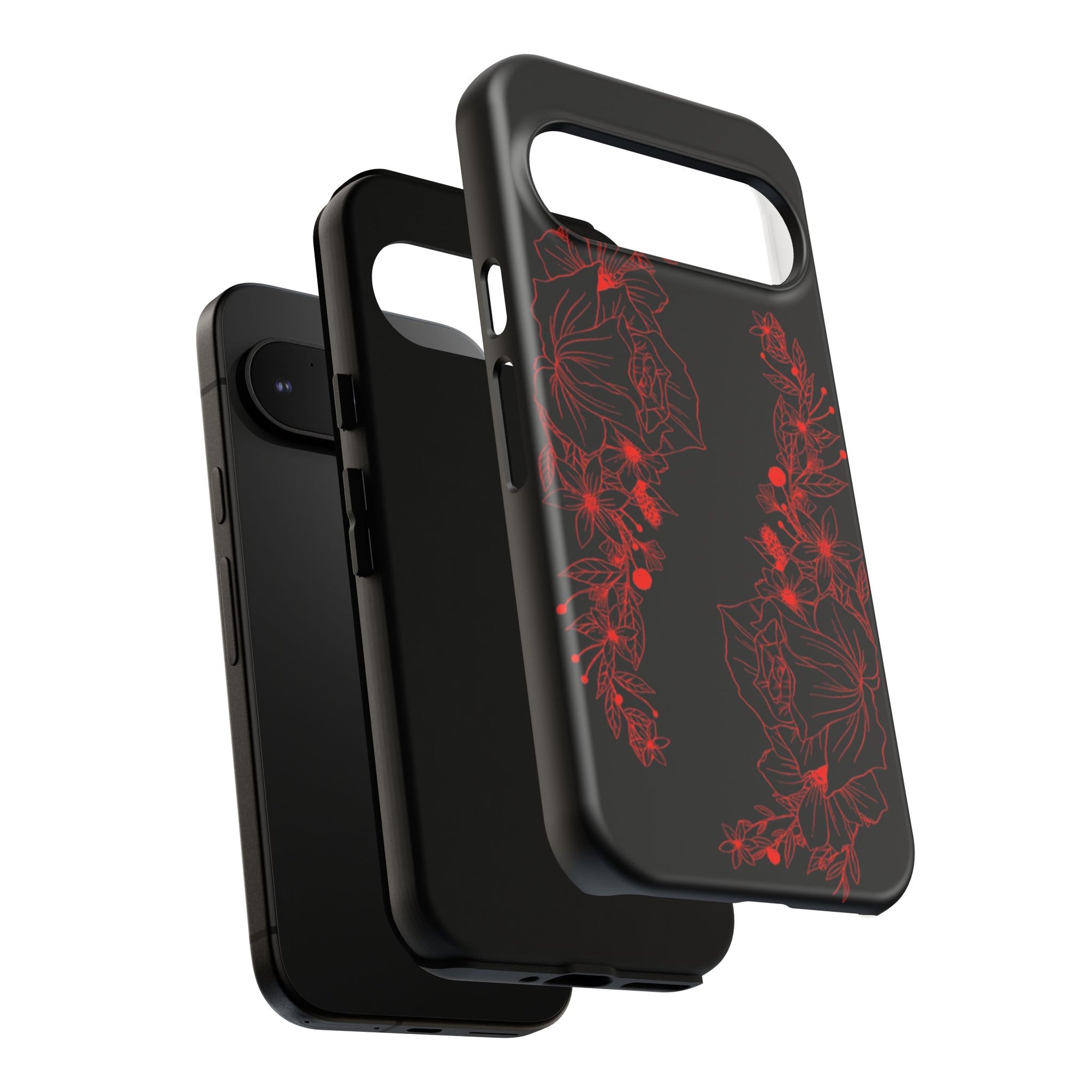 Stylish Floral Phone Case, Tough Phone Cover, Floral Design Case, Gift for Her, Black Phone Accessories
