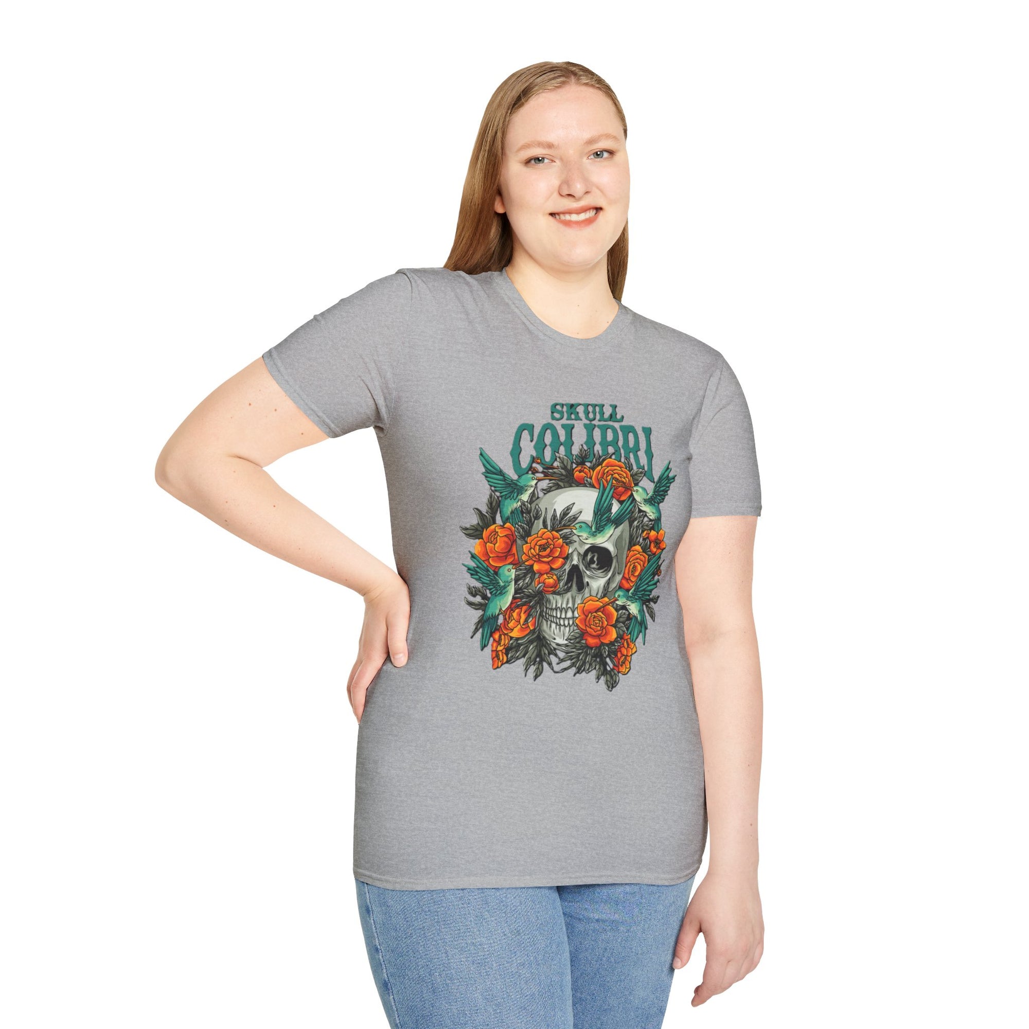 Skull & Roses Unisex T-Shirt, Casual Graphic Tee, Boho Shirt, Unique Gift, Festival Wear, Everyday Style