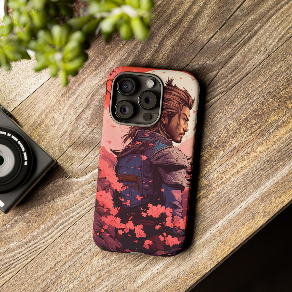 Samurai Phone Case, Tough Cases for Men, Cherry Blossom Art, Gift for Anime Fans, Unique Phone Accessory, Stylish Protection