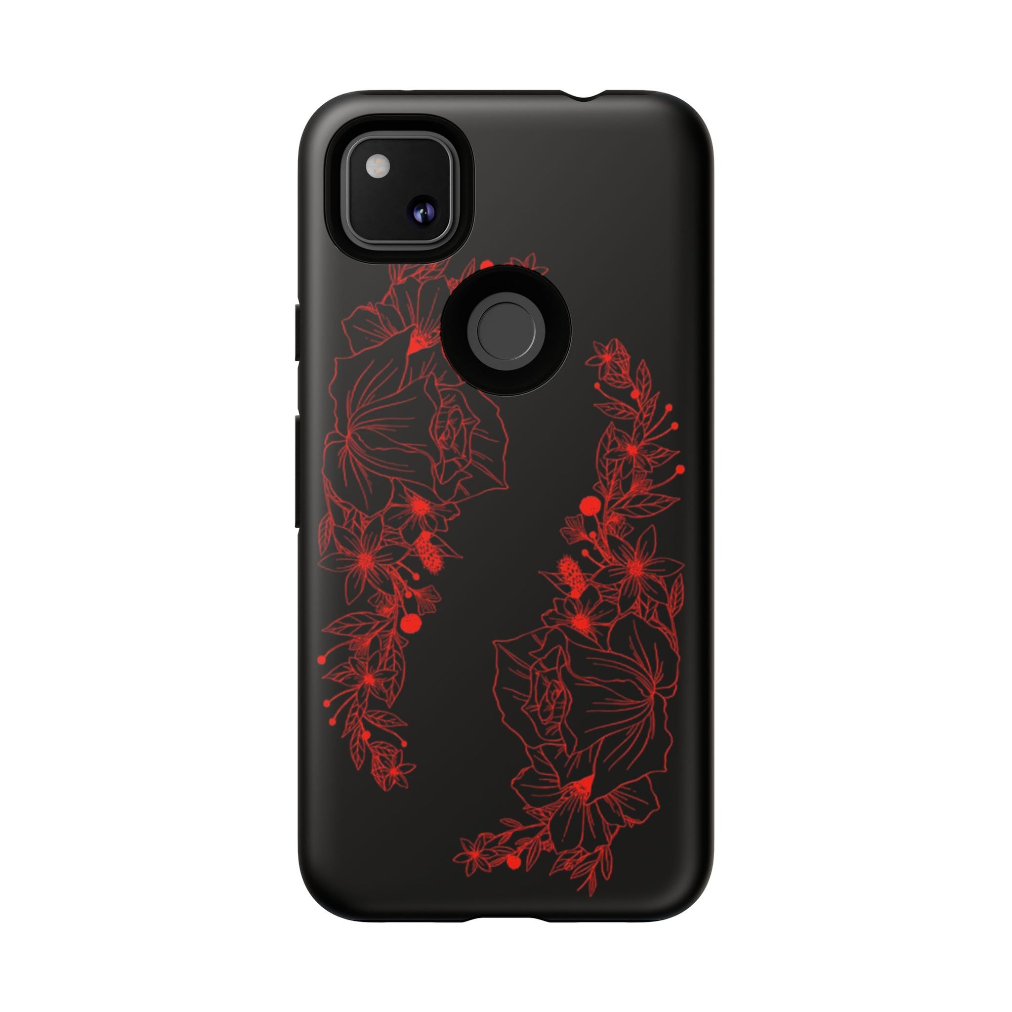 Stylish Floral Phone Case, Tough Phone Cover, Floral Design Case, Gift for Her, Black Phone Accessories