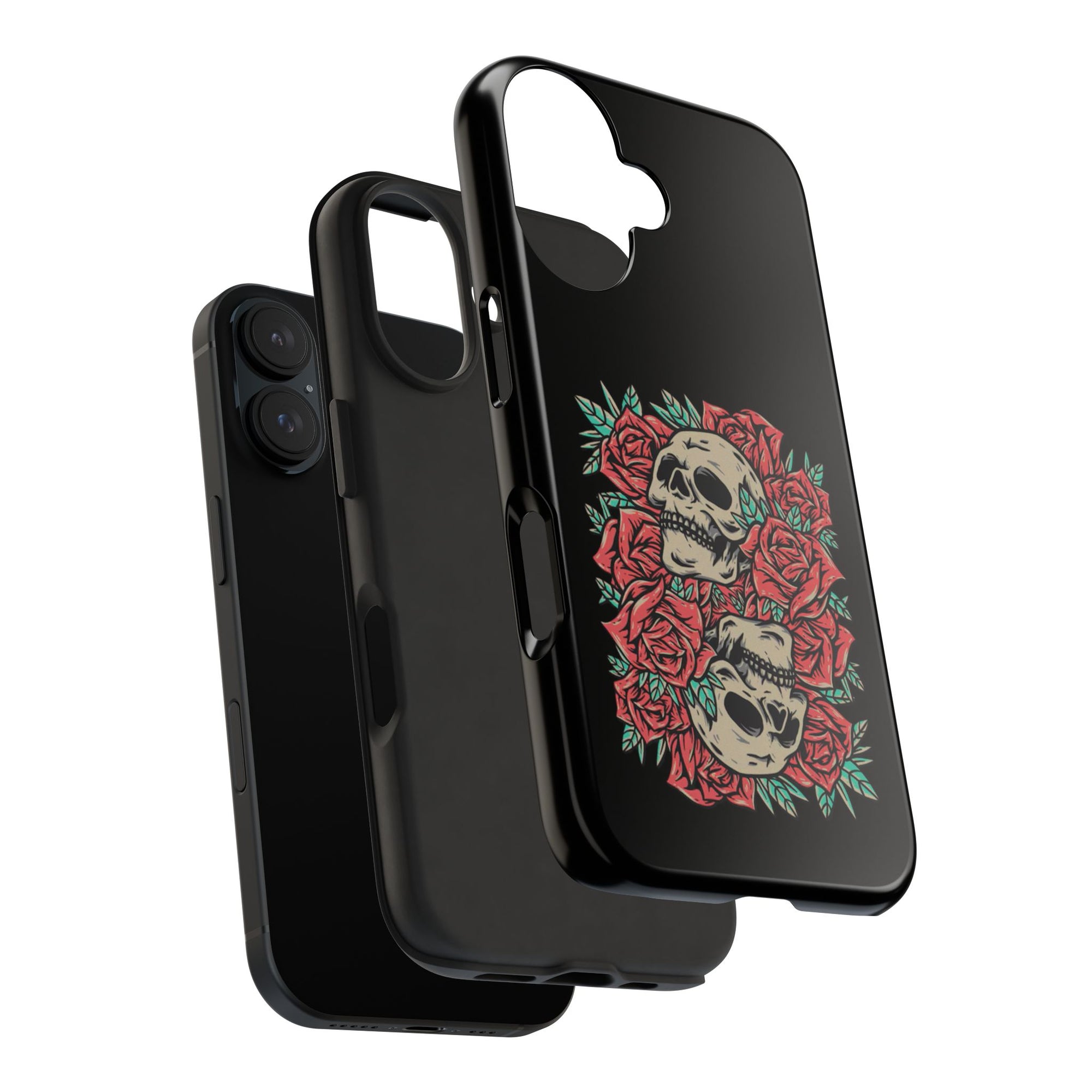 Stylish Skull & Roses Phone Case, Tough Phone Cover, Floral Skull Design, Unique Gift for her, Gothic Aesthetic Accessories
