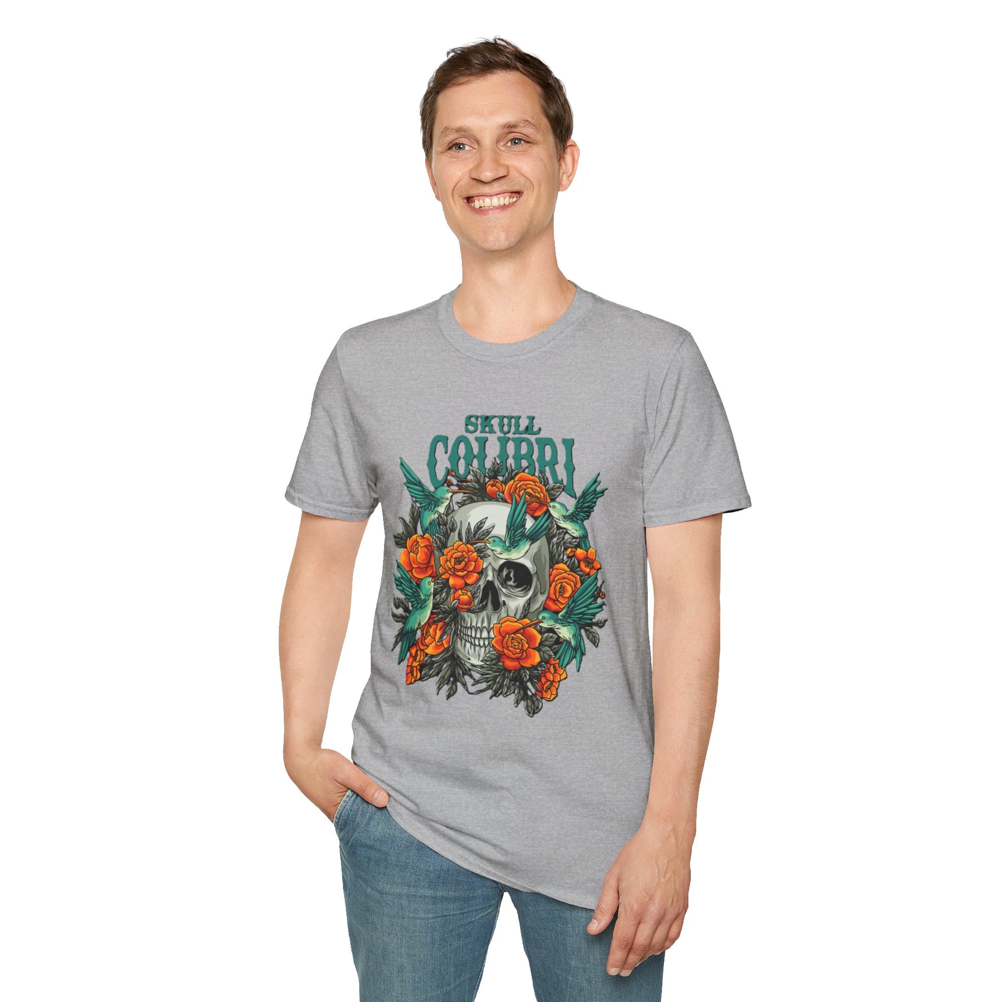 Skull & Roses Unisex T-Shirt, Casual Graphic Tee, Boho Shirt, Unique Gift, Festival Wear, Everyday Style