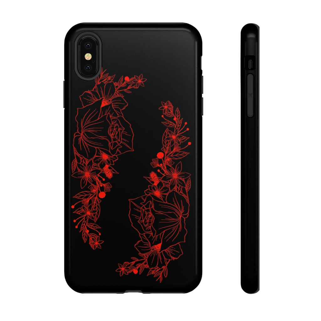 Stylish Floral Phone Case, Tough Phone Cover, Floral Design Case, Gift for Her, Black Phone Accessories