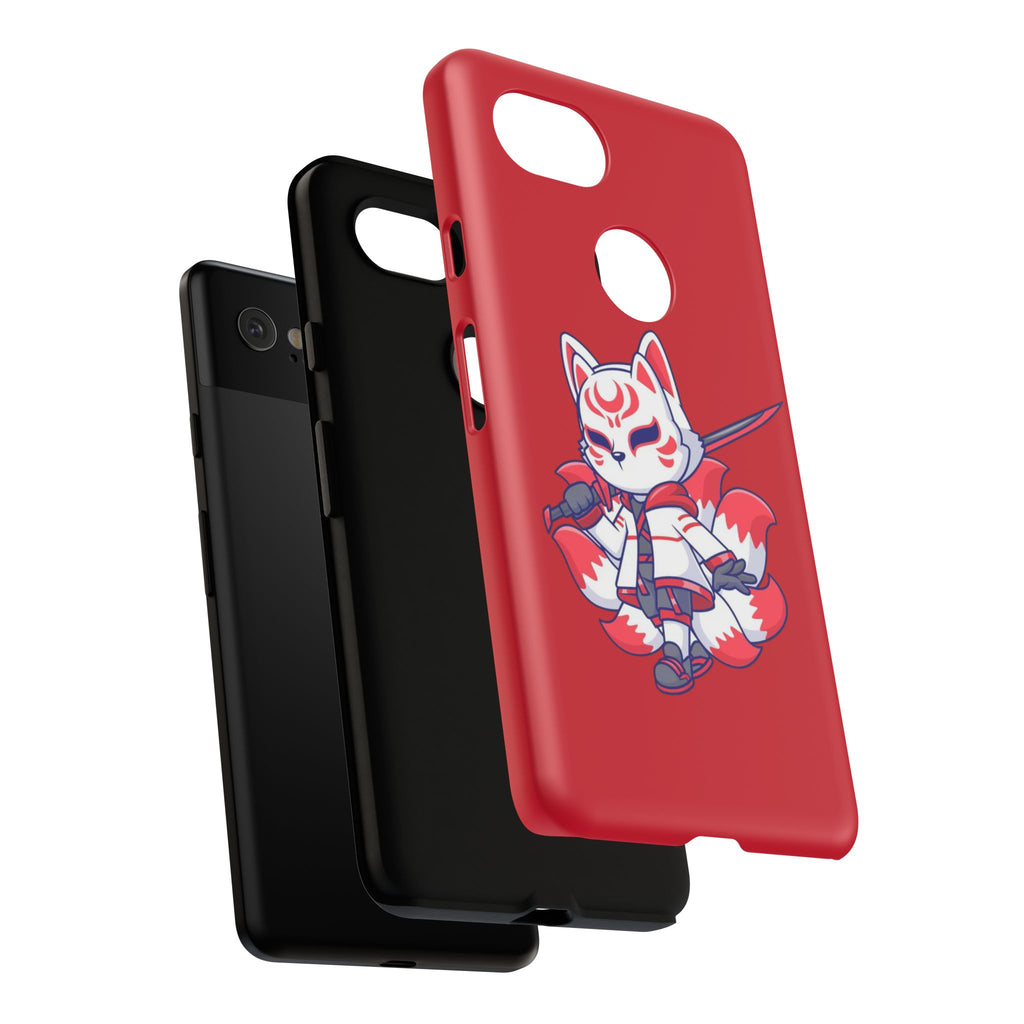Anime-Inspired Tough Phone Case, Kawaii Fox Design, Gift for Gamers, Cute Phone Accessories, Red Phone Cover, Cosplay Merchandise