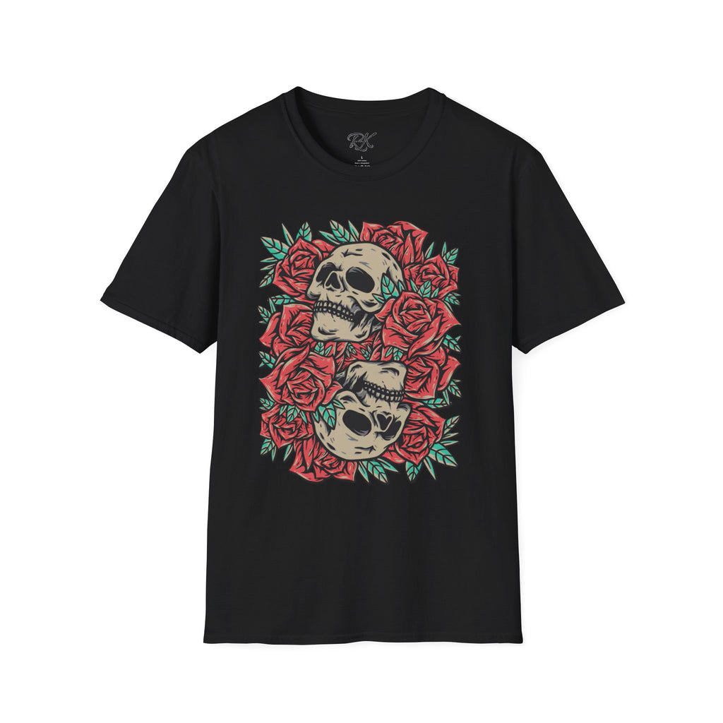 Skull & Roses Graphic T-Shirt | Edgy Casual Wear, Halloween Outfit, Gift for Friends, Festival Style, Unisex Shirt