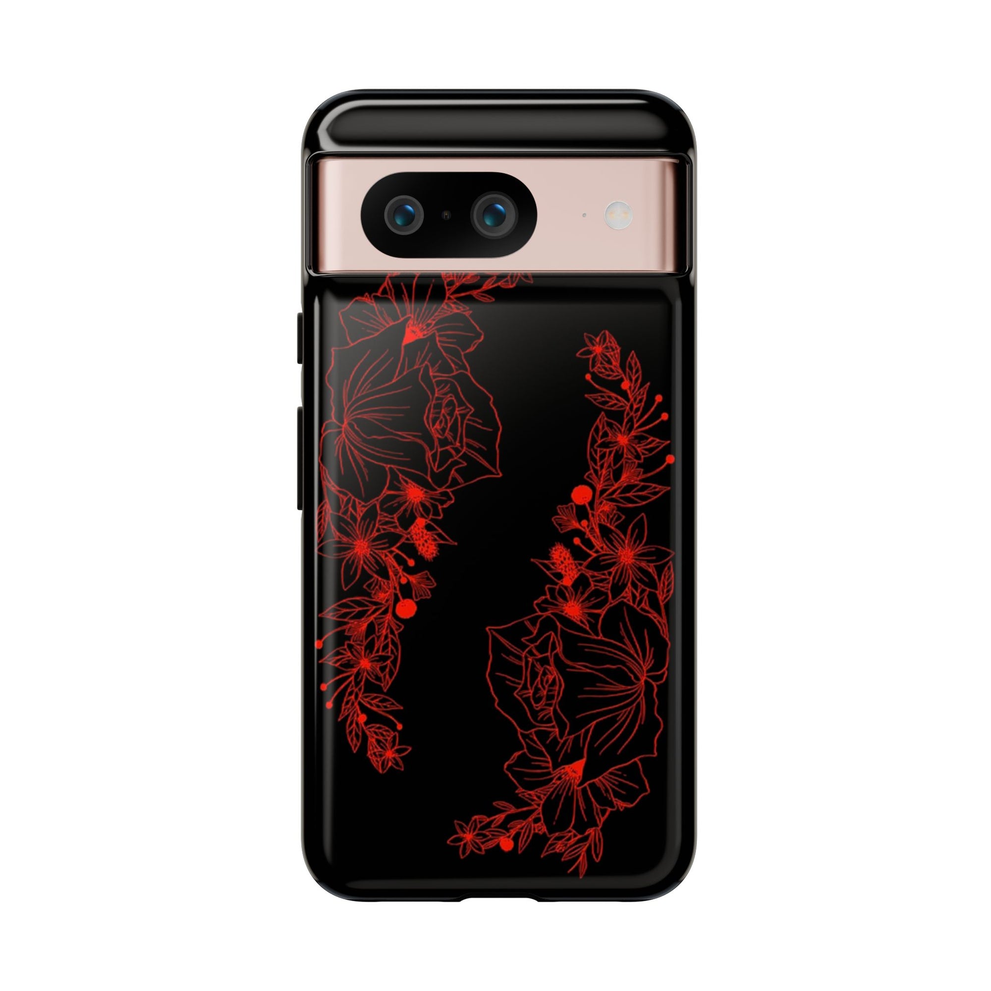 Stylish Floral Phone Case, Tough Phone Cover, Floral Design Case, Gift for Her, Black Phone Accessories